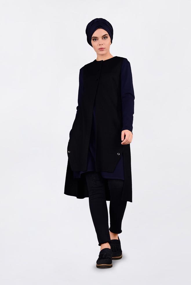 Hijab clothing NAVY BLUE SNAP GROMMET DETAILED VEST 4740 - ALVİNA