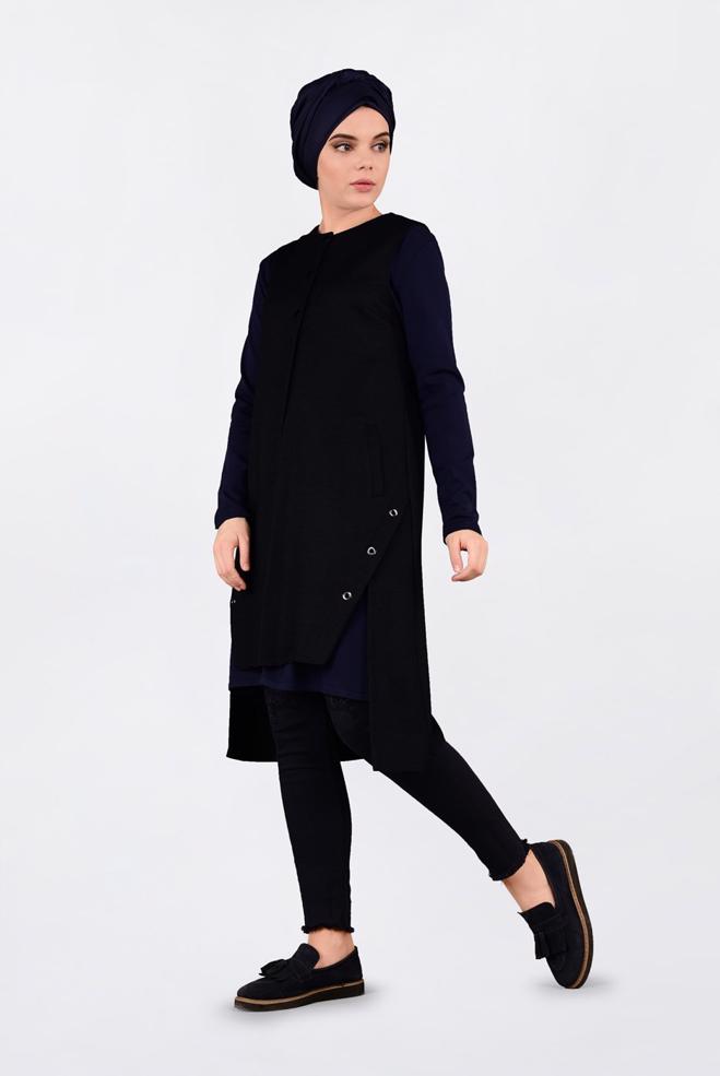 Hijab clothing NAVY BLUE SNAP GROMMET DETAILED VEST 4740 - ALVİNA
