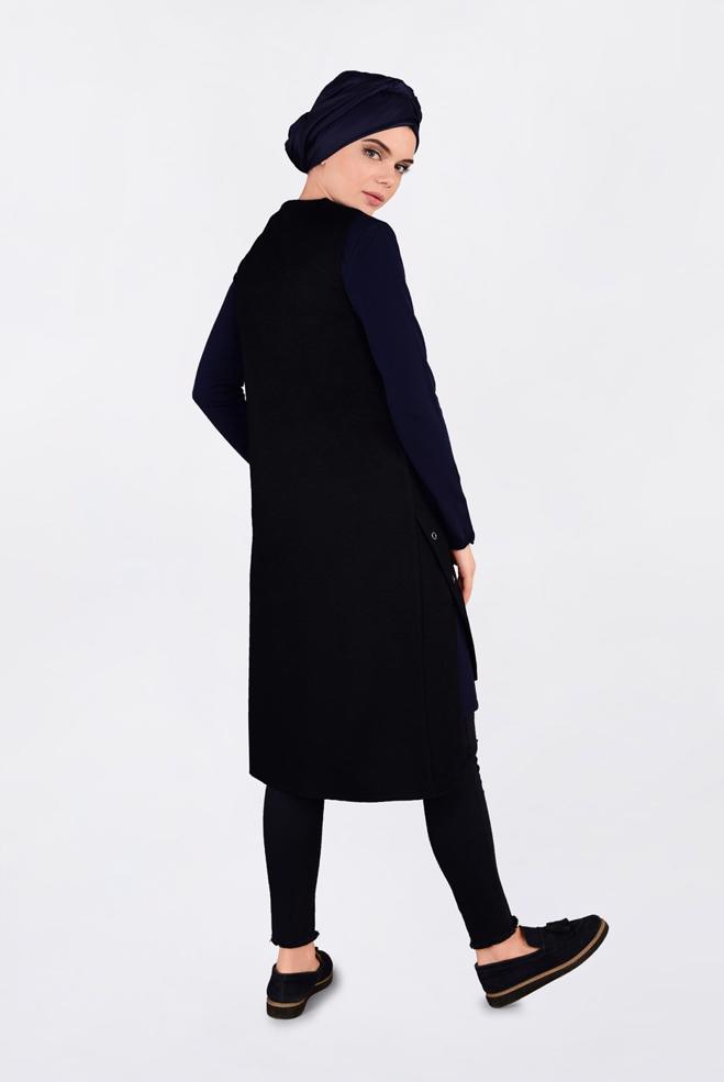 Hijab clothing NAVY BLUE SNAP GROMMET DETAILED VEST 4740 - ALVİNA
