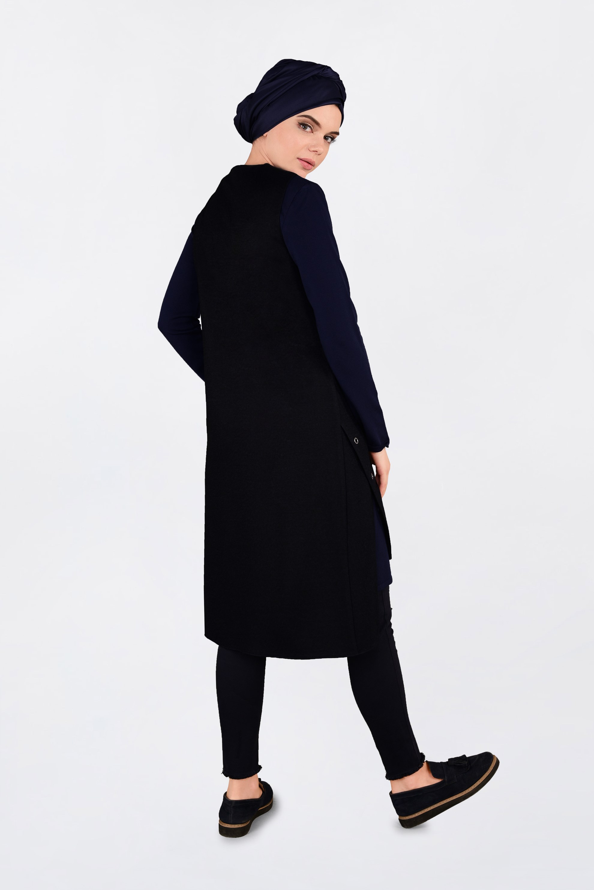 Hijab clothing NAVY BLUE SNAP GROMMET DETAILED VEST 4740