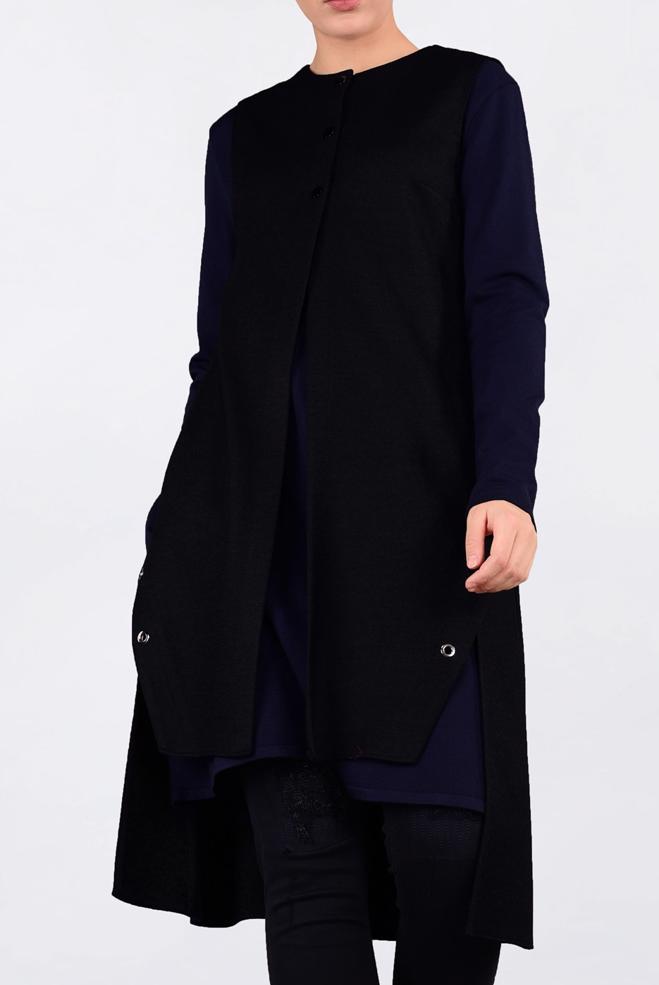 Hijab clothing NAVY BLUE SNAP GROMMET DETAILED VEST 4740 - ALVİNA