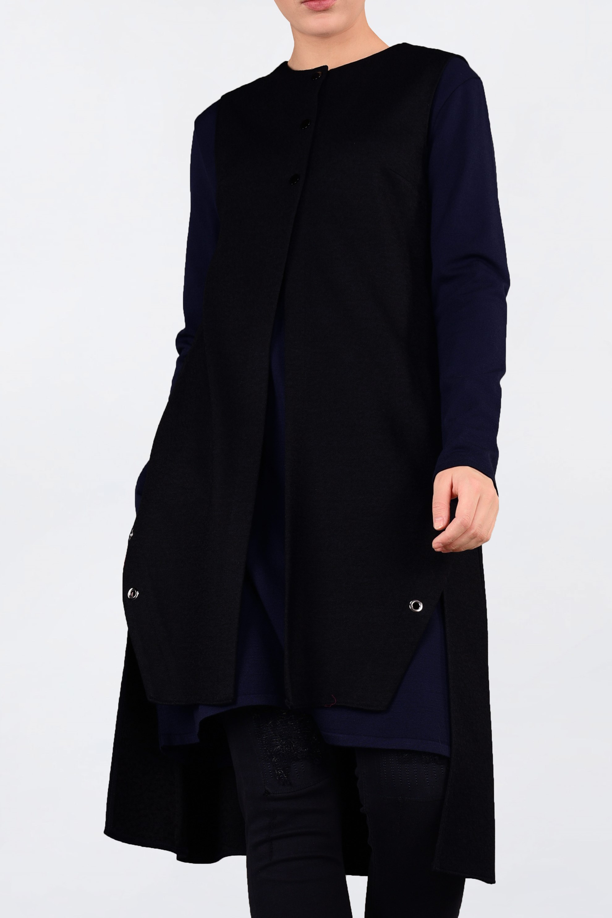 Hijab clothing NAVY BLUE SNAP GROMMET DETAILED VEST 4740