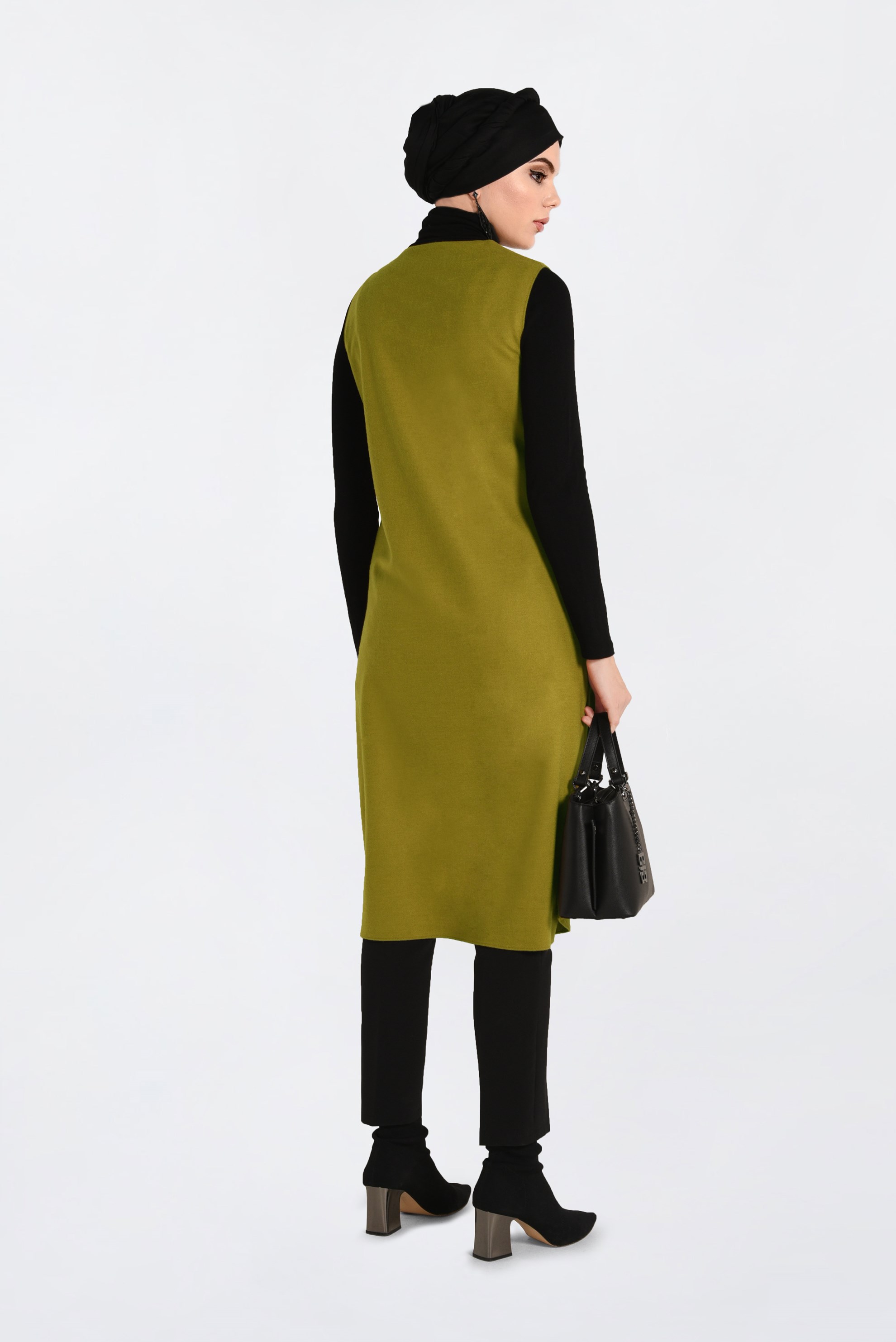 Tesettür giyim YEŞİL ÇITÇITLI KUŞ GÖZÜ DETAYLI YELEK 4740