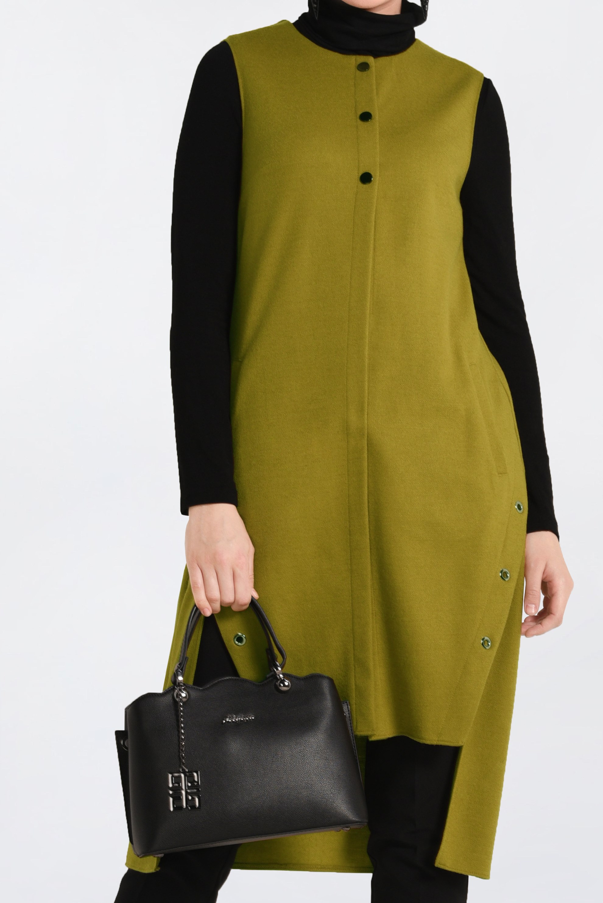 Tesettür giyim YEŞİL ÇITÇITLI KUŞ GÖZÜ DETAYLI YELEK 4740