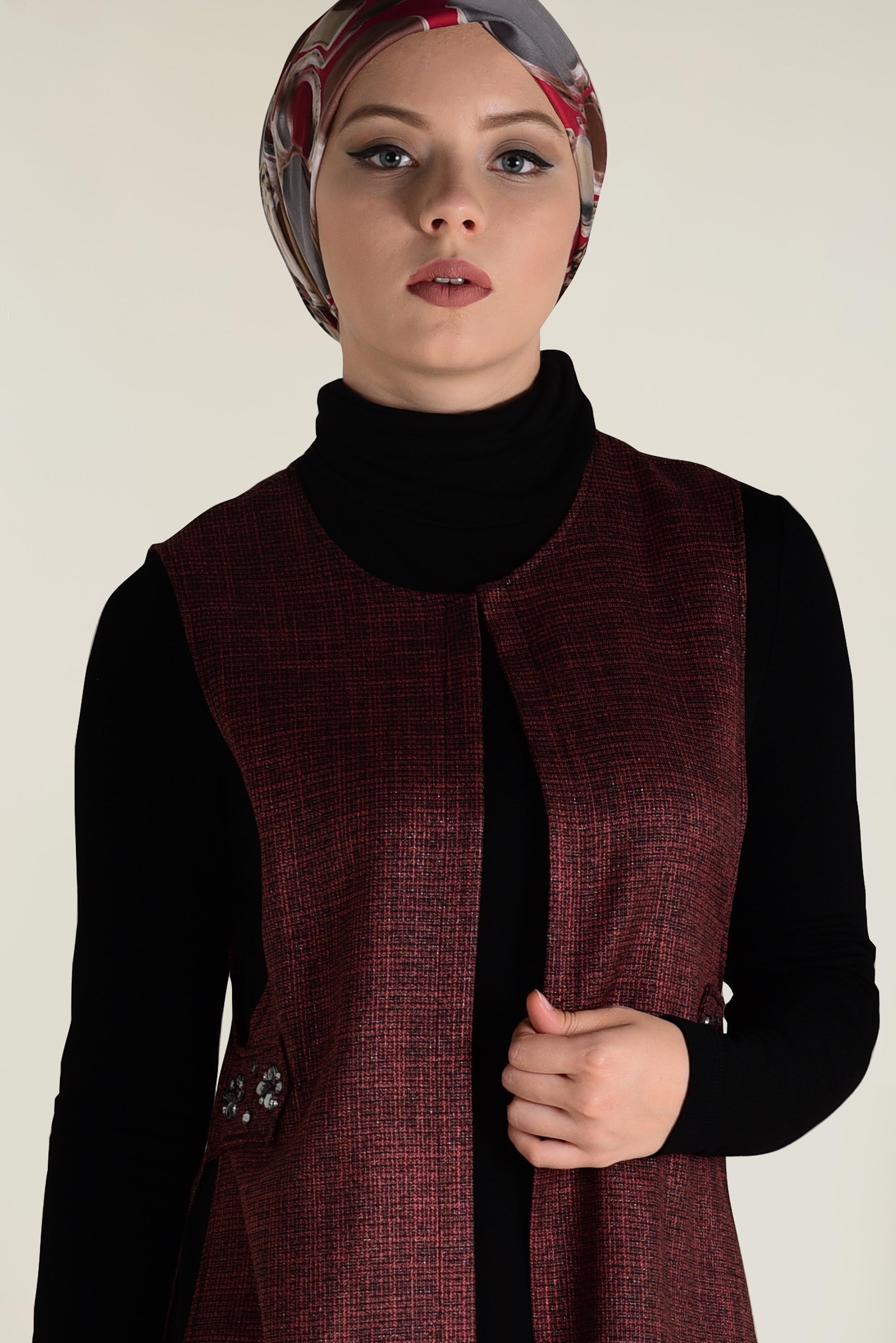 Tesettür giyim TURUNCU BONCUK İŞLEMELİ YELEK 4742