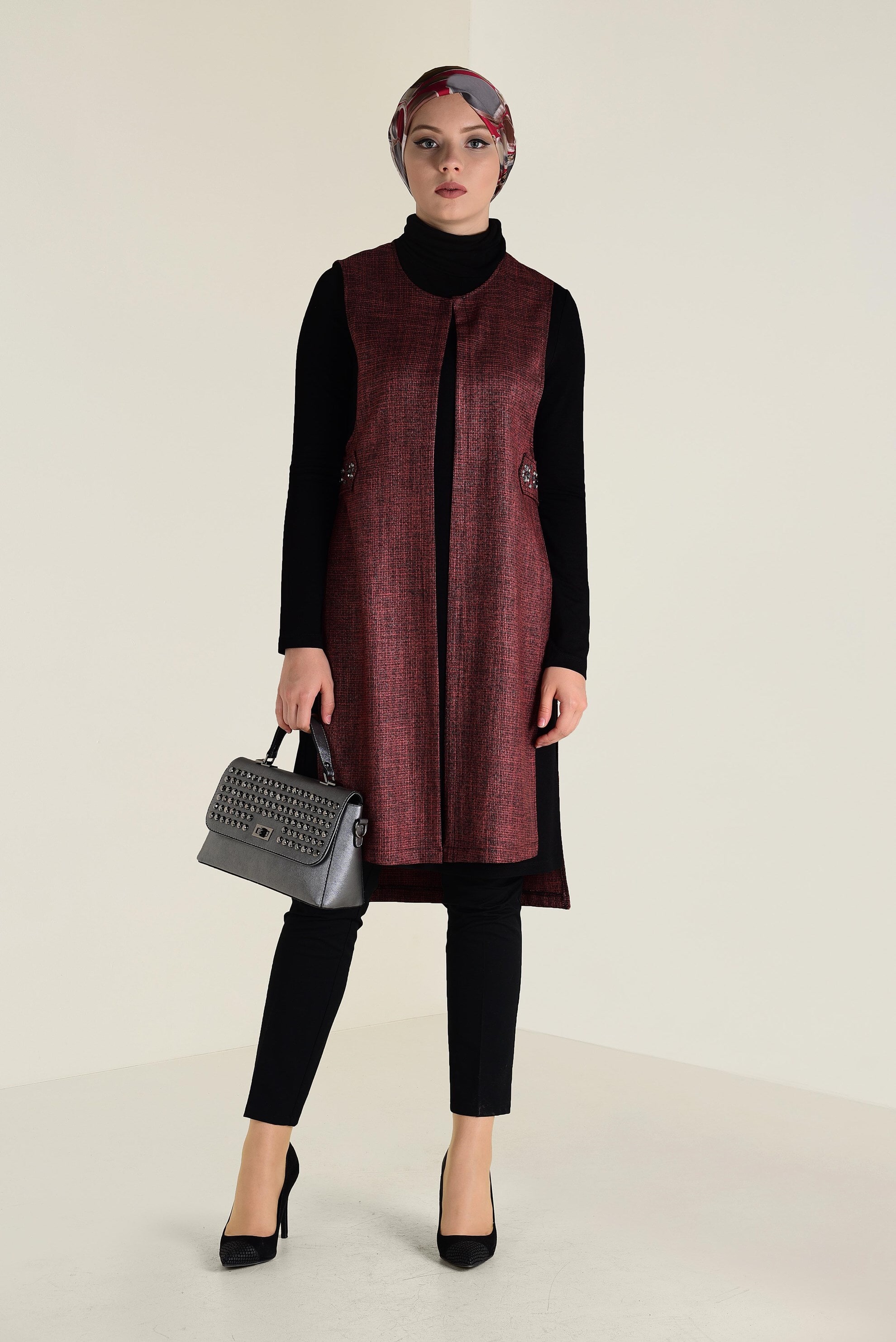 Tesettür giyim TURUNCU BONCUK İŞLEMELİ YELEK 4742