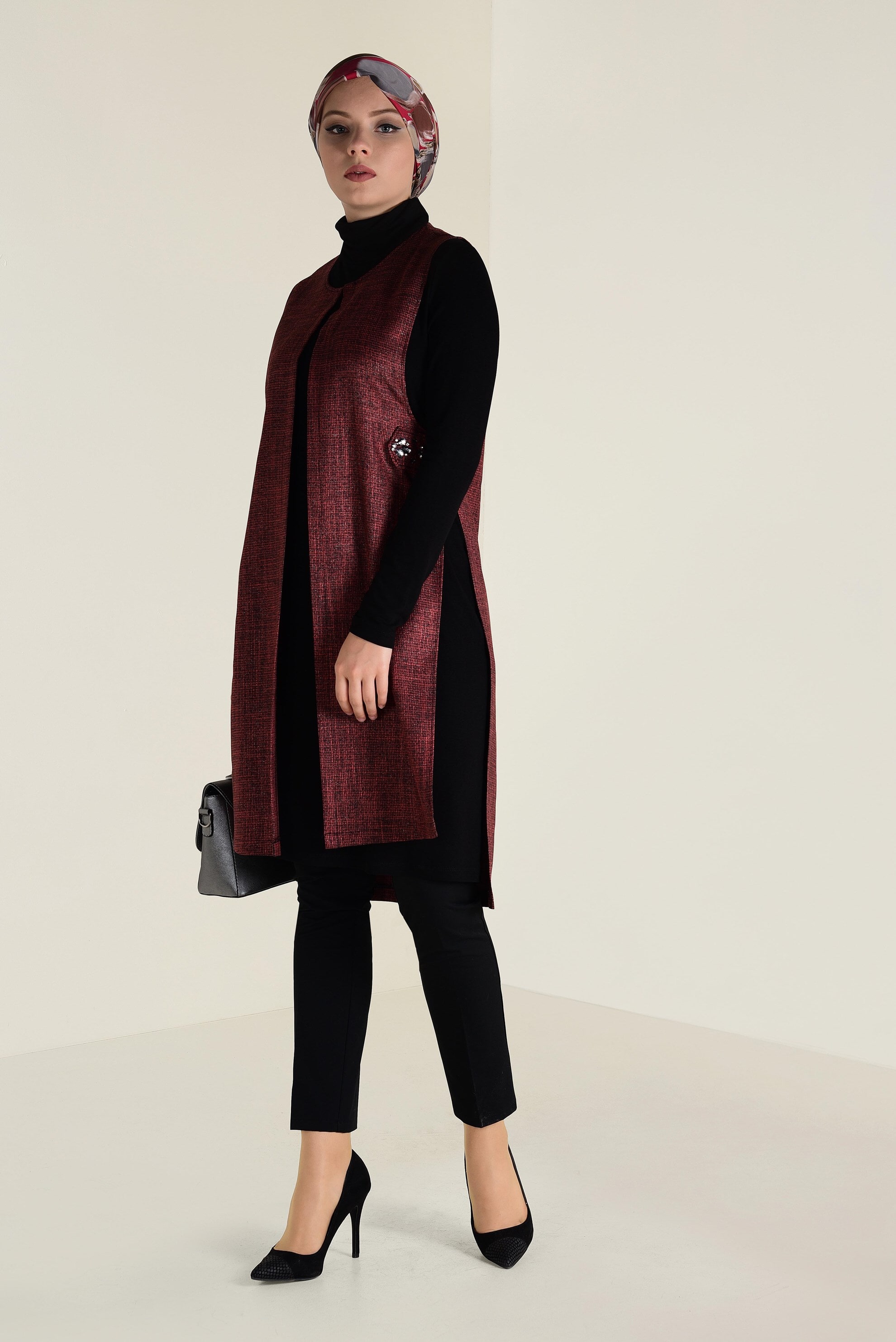 Tesettür giyim TURUNCU BONCUK İŞLEMELİ YELEK 4742