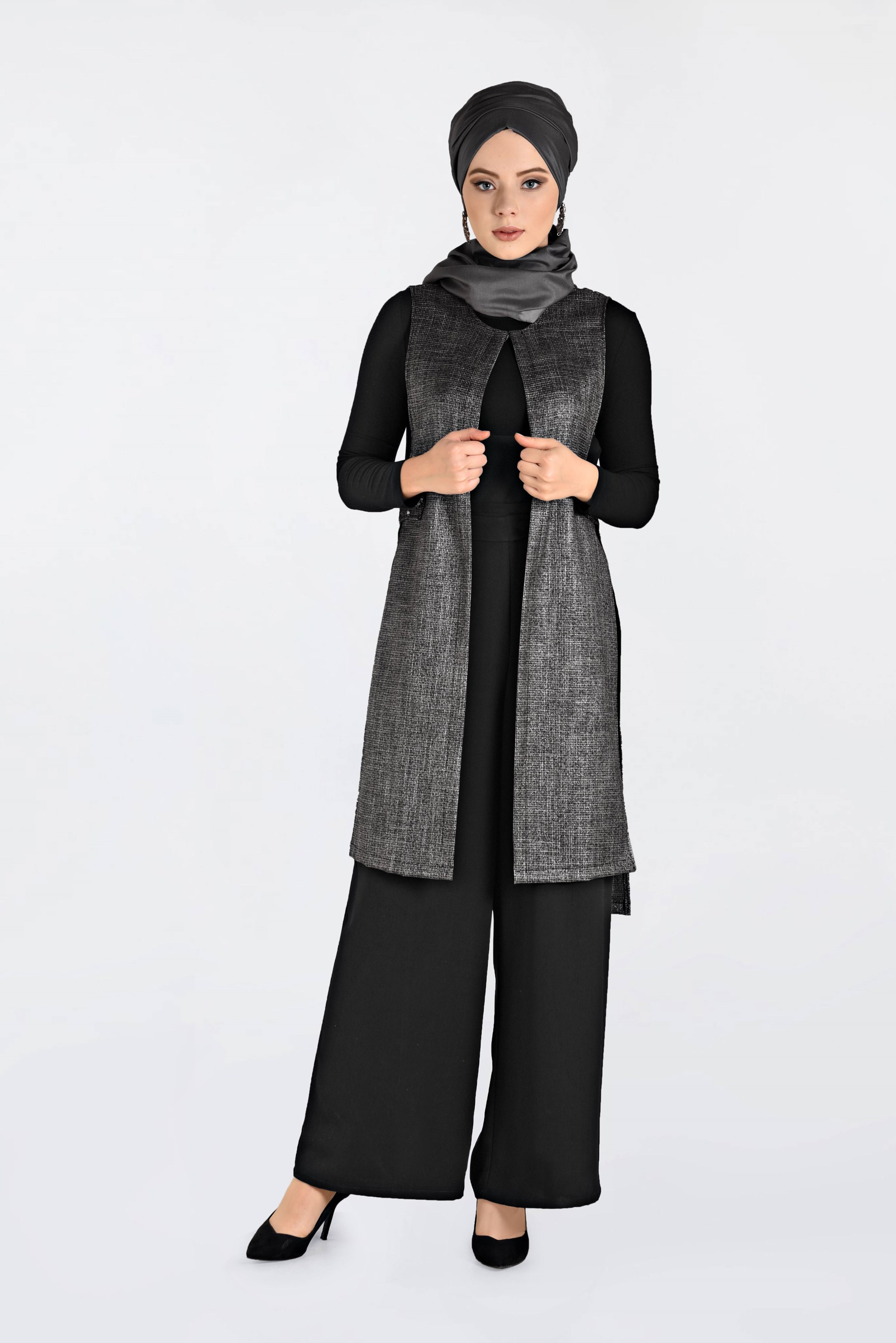 Tesettür giyim SİYAH BONCUK İŞLEMELİ YELEK 4742