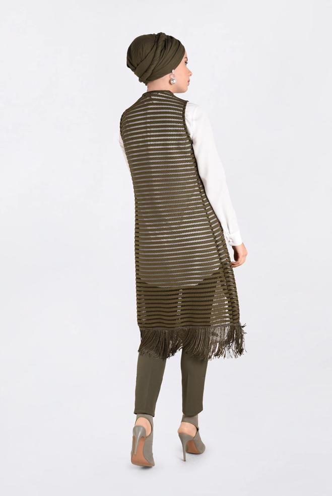 Tesettür giyim HAKİ PÜSKÜL DETAYLI FİLE YELEK 4753 - ALVİNA