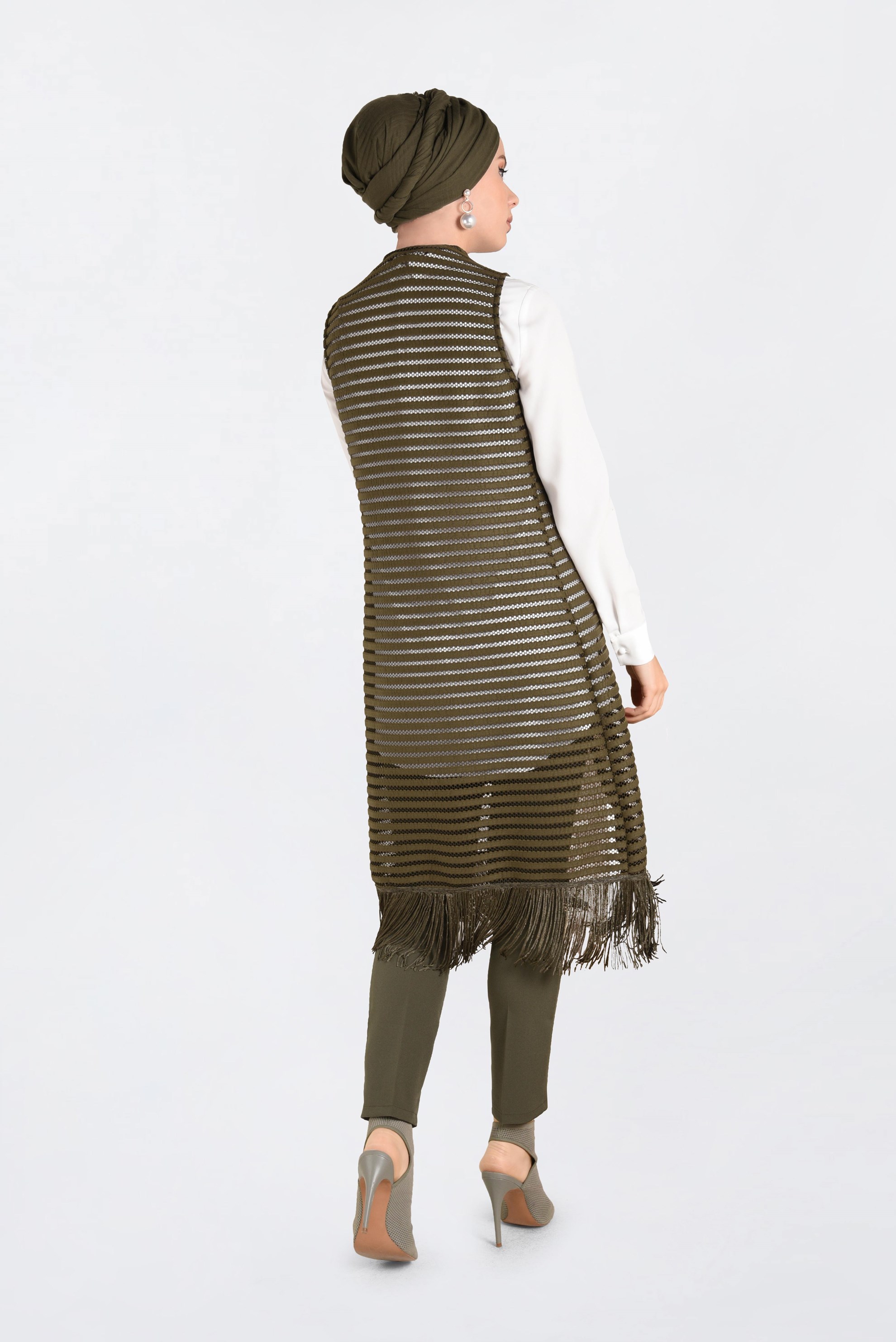 Tesettür giyim HAKİ PÜSKÜL DETAYLI FİLE YELEK 4753