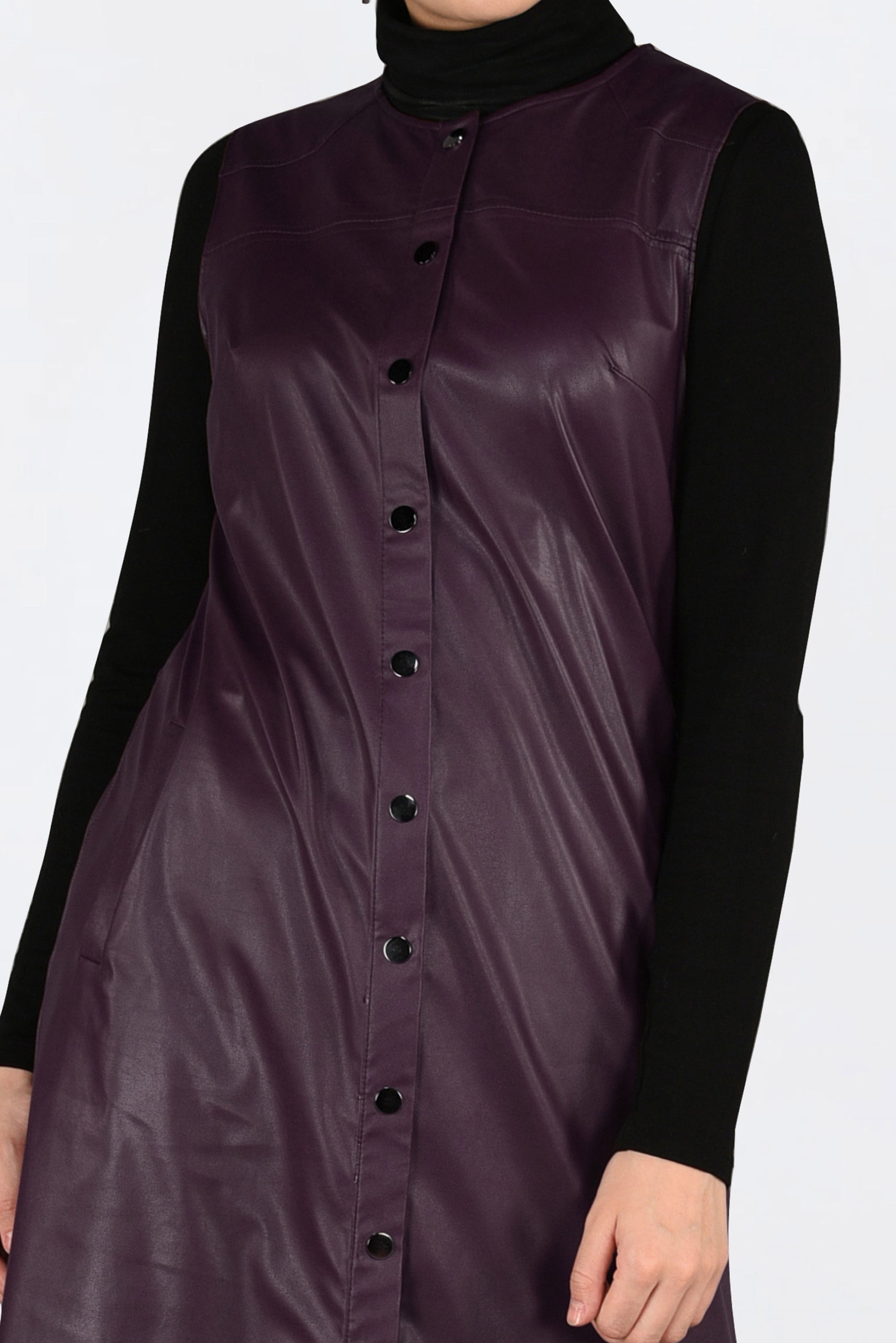 Tesettür giyim BORDO ÇITÇITLI DERİ YELEK 4775