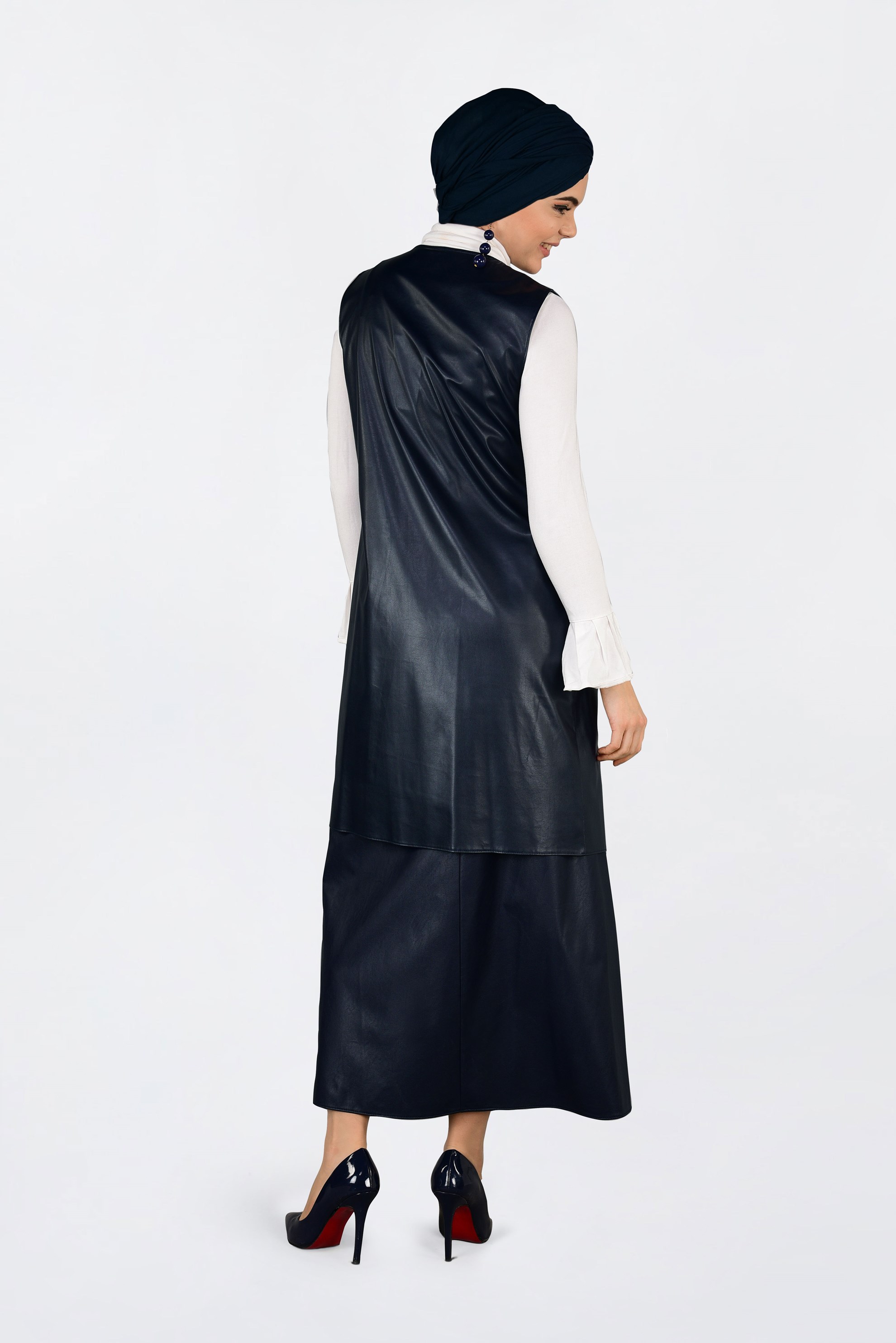 Tesettür giyim LACİVERT ÇITÇITLI DERİ YELEK 4775