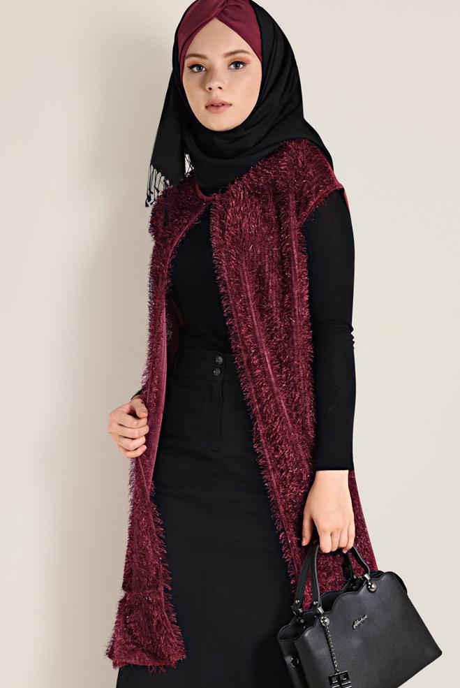 Tesettür giyim BEJ ETEK UCU VOLANLI SAÇAKLI YELEK 4776 - ALVİNA