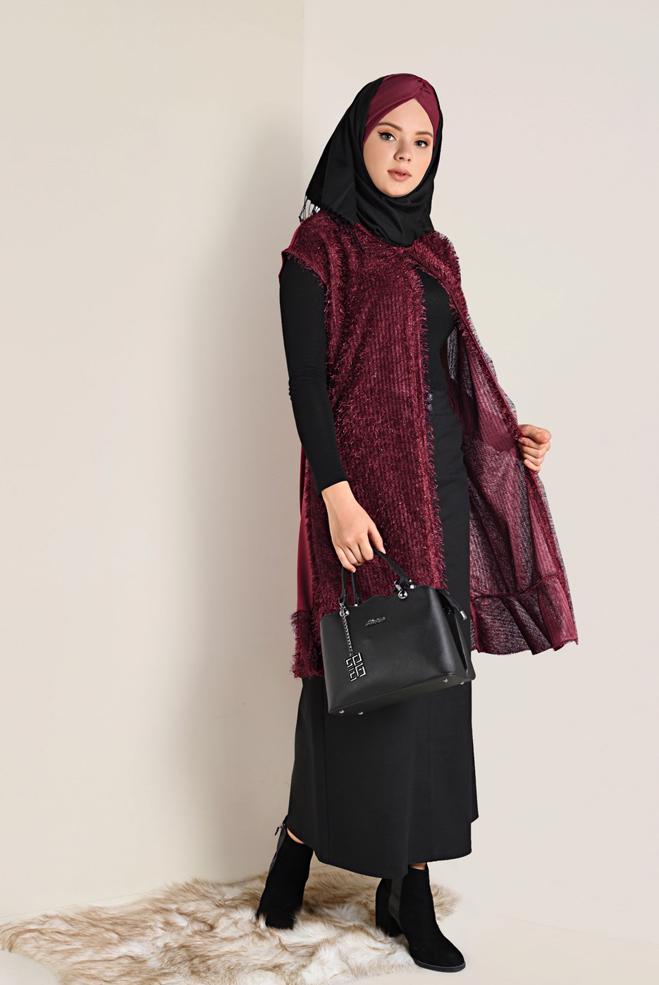 Tesettür giyim BEJ ETEK UCU VOLANLI SAÇAKLI YELEK 4776 - ALVİNA