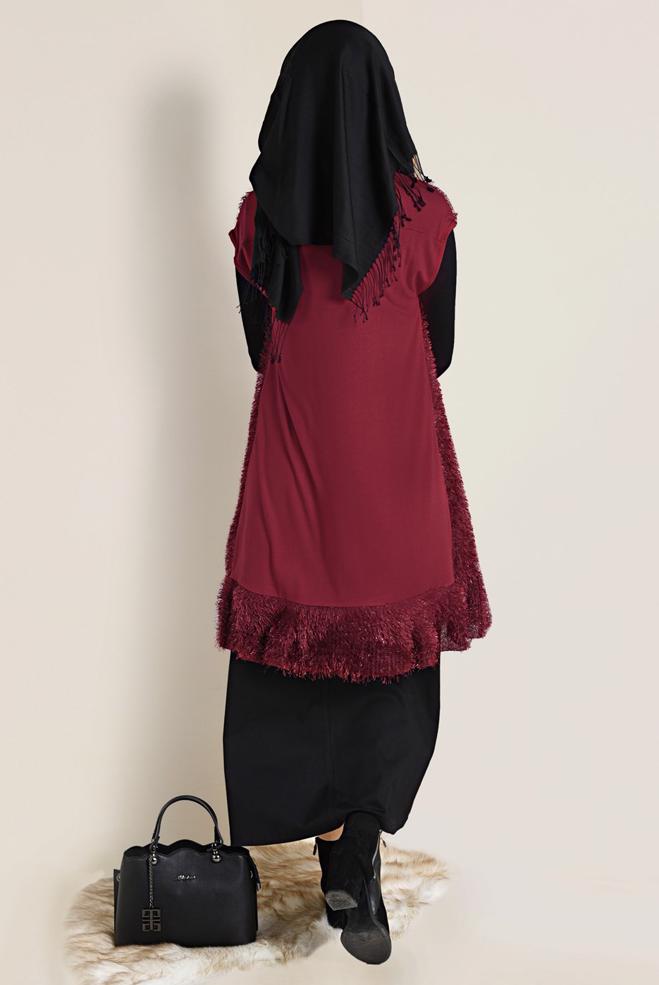 Tesettür giyim BEJ ETEK UCU VOLANLI SAÇAKLI YELEK 4776 - ALVİNA