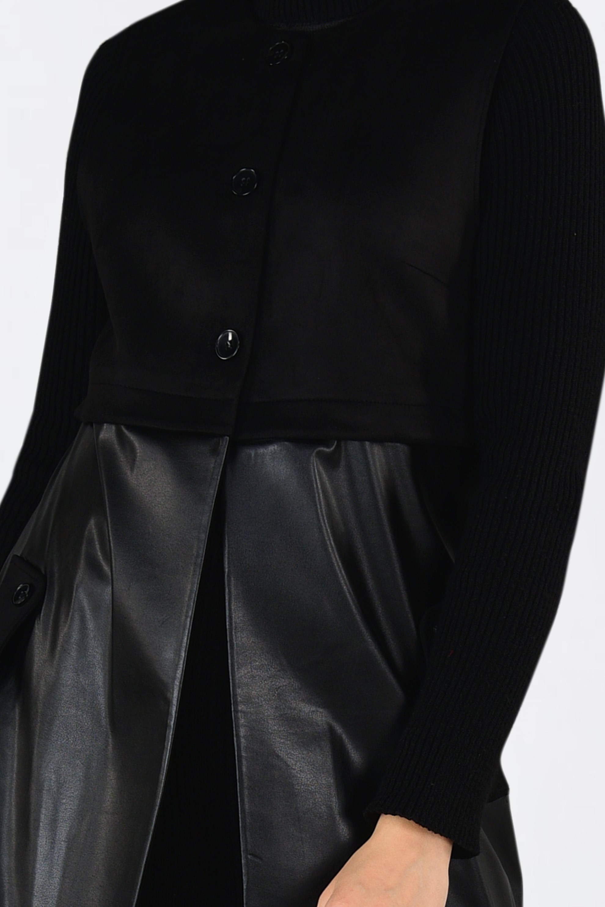 Tesettür giyim SİYAH DÜĞMELİ DERİ DETAYLI SÜET YELEK 4779