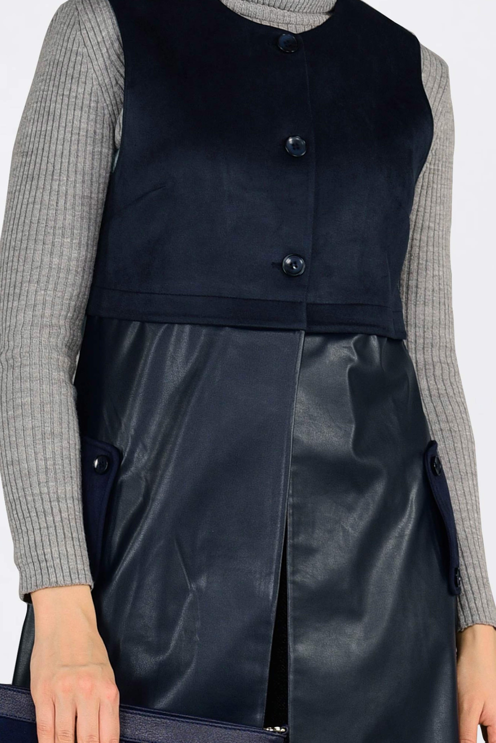 Tesettür giyim LACİVERT DÜĞMELİ DERİ DETAYLI SÜET YELEK 4779