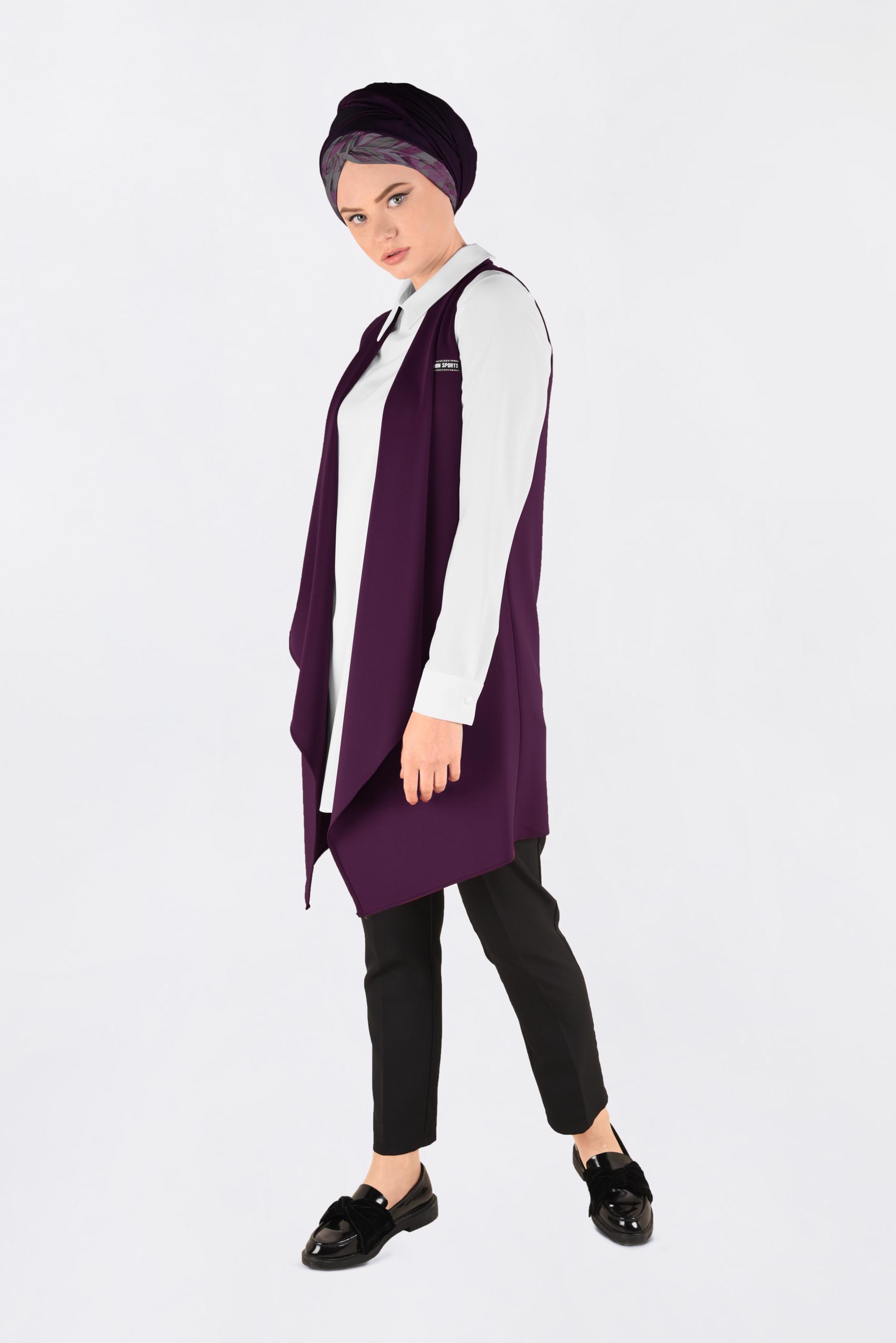 Hijab clothing PURPLE ASYMMETRIC CUT SHAWL COLLAR VEST 4795 