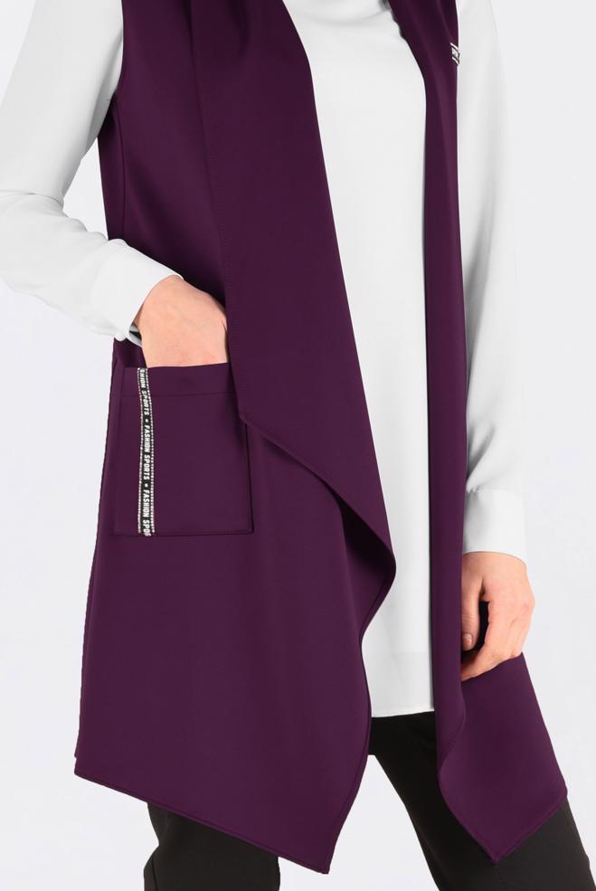 Hijab clothing PURPLE ASYMMETRIC CUT SHAWL COLLAR VEST 4795  - ALVİNA