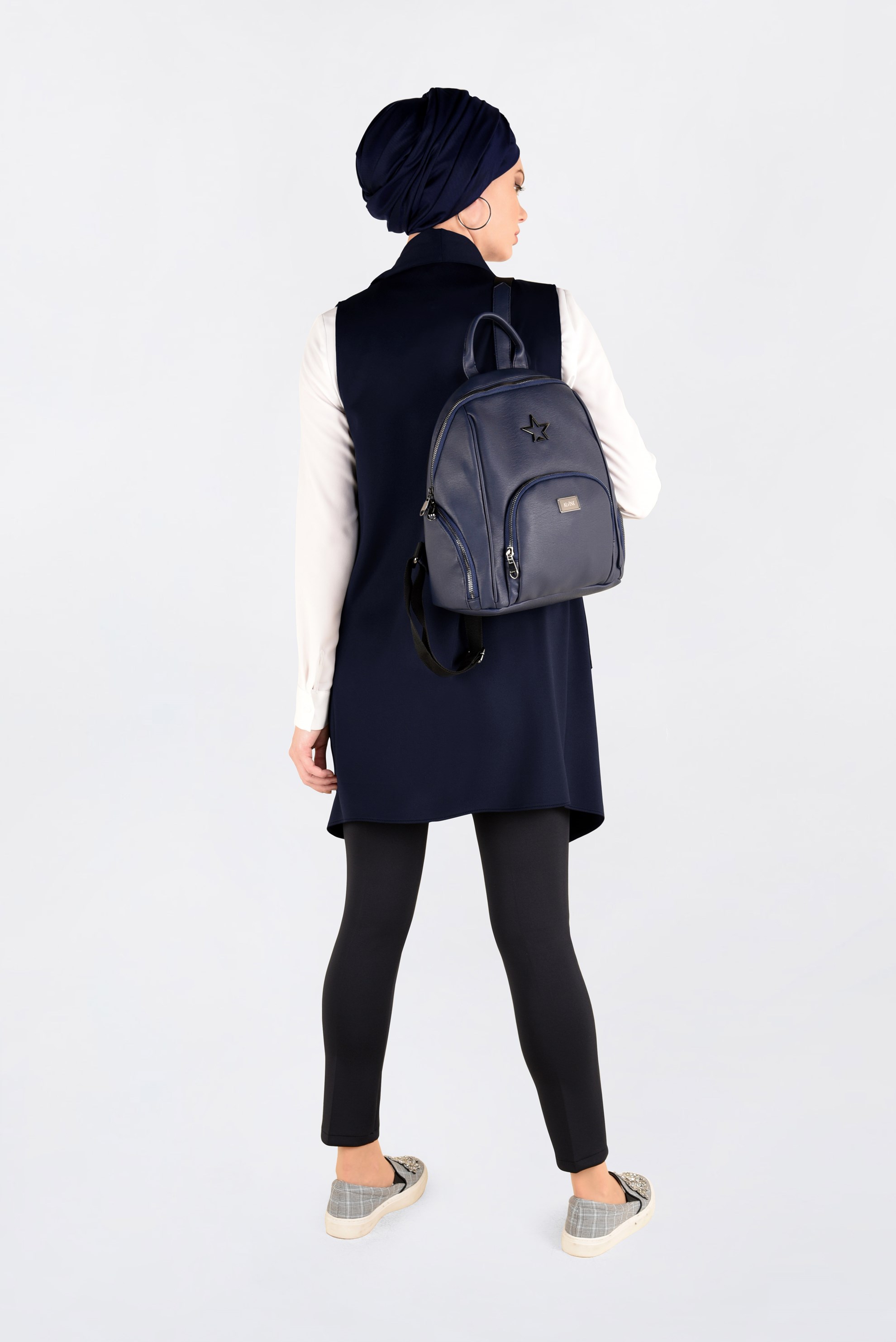 Tesettür giyim LACİVERT ASİMETRİK KESİM SALAŞ YAKA YELEK 4795