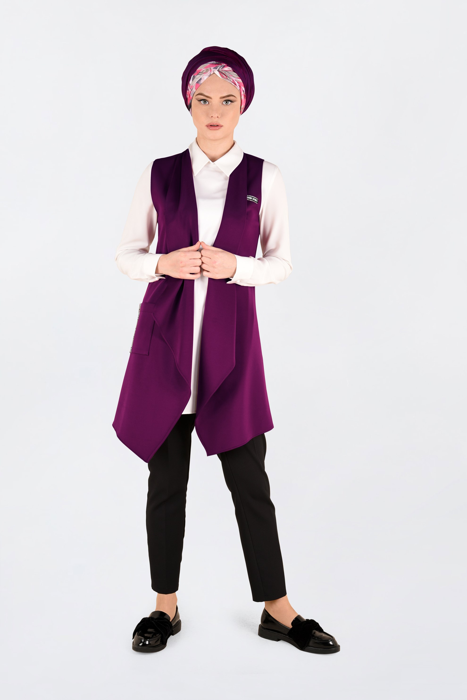 Tesettür giyim MOR ASİMETRİK KESİM SALAŞ YAKA YELEK 4795