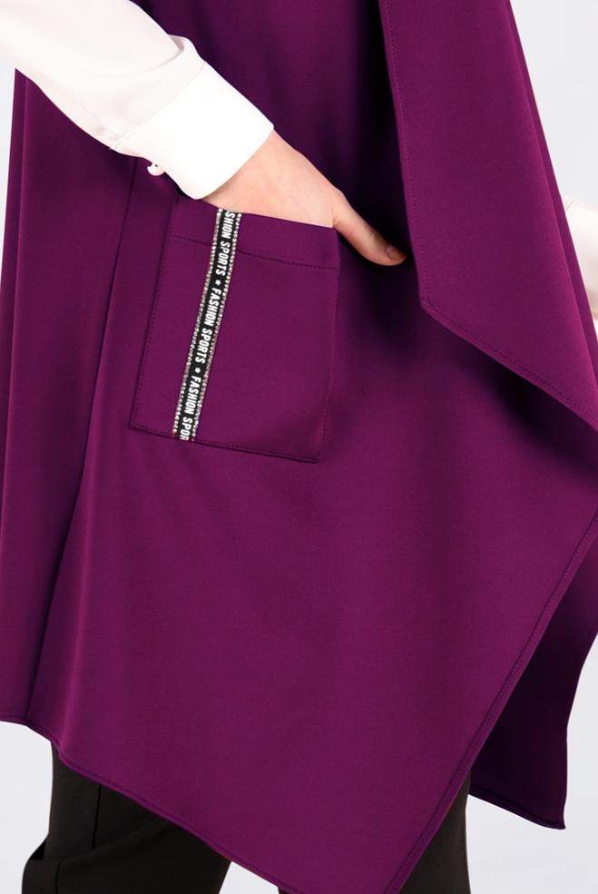 Tesettür giyim BEJ ASİMETRİK KESİM SALAŞ YAKA YELEK 4795 - ALVİNA