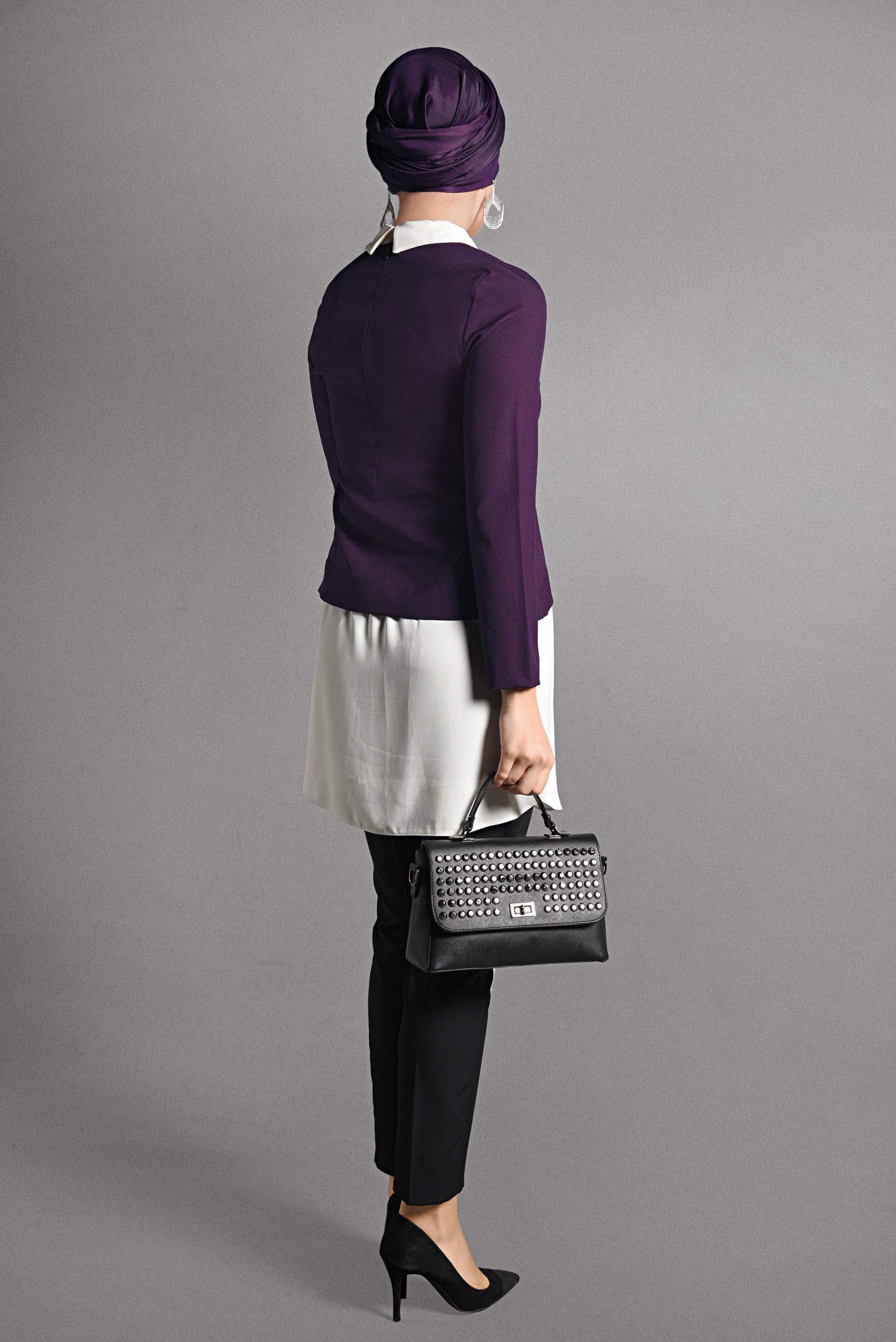 Tesettür giyim MOR PARÇA DETAYLI TUNİK 4075