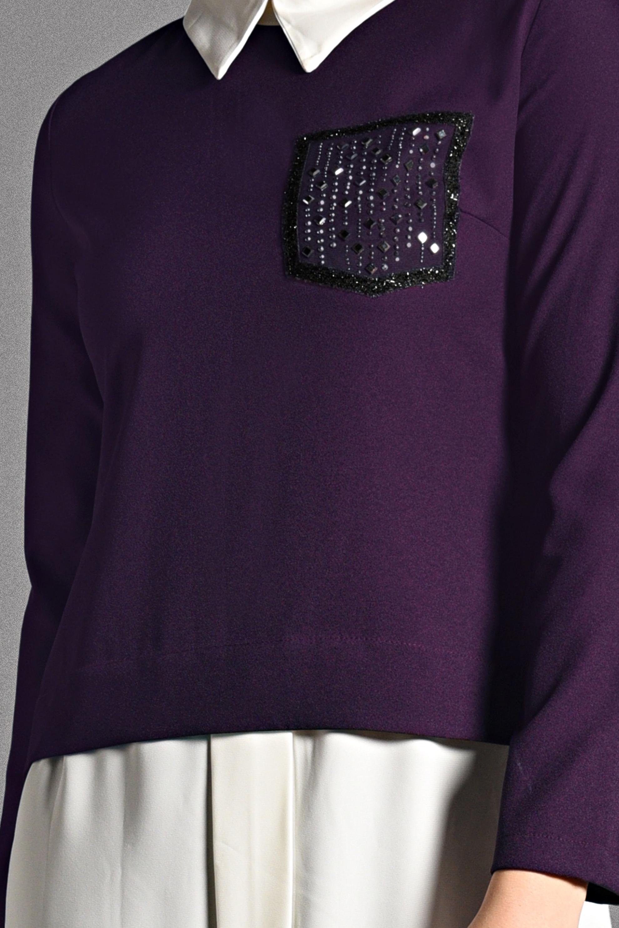 Tesettür giyim MOR PARÇA DETAYLI TUNİK 4075