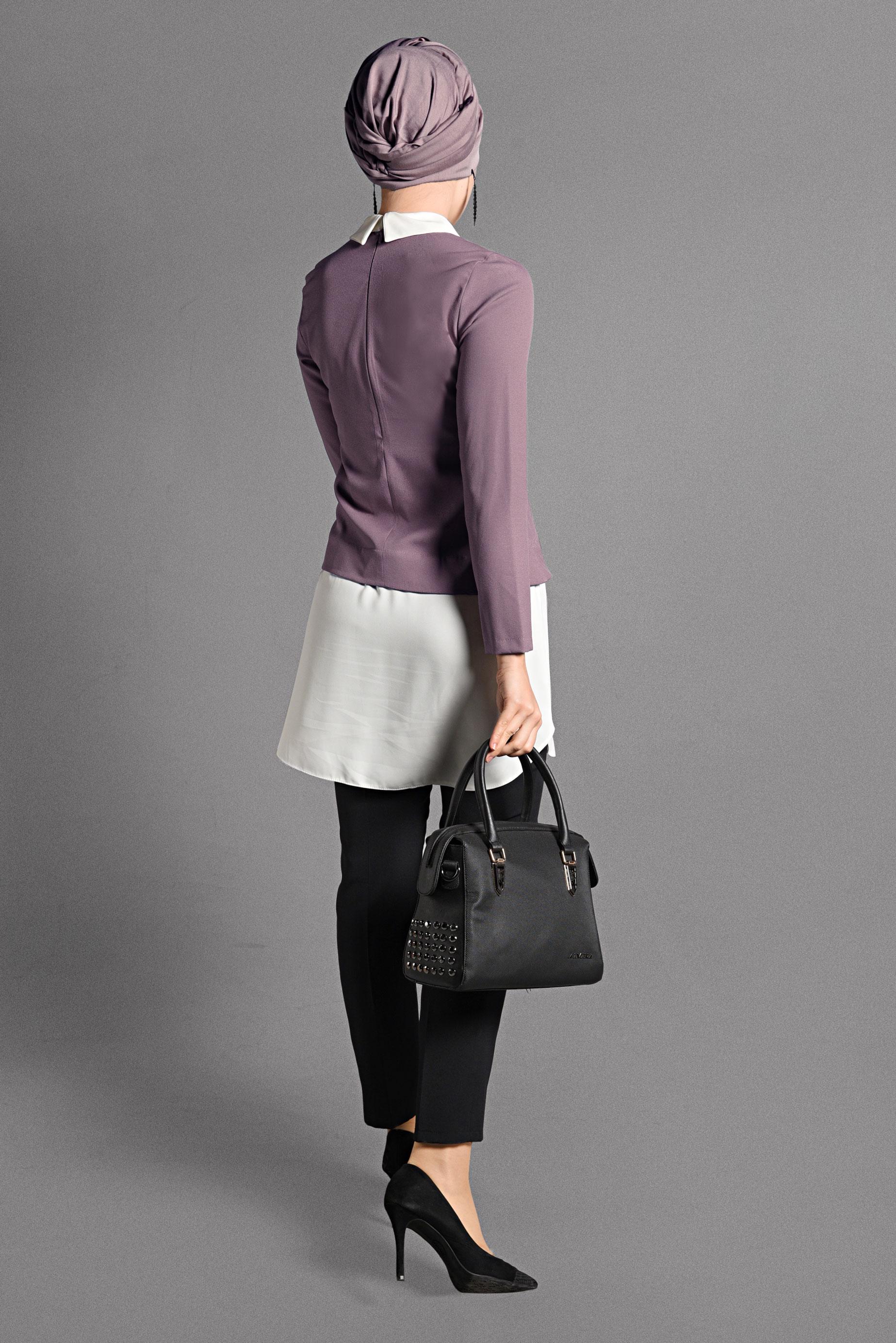 Tesettür giyim PUDRA PARÇA DETAYLI TUNİK 4075