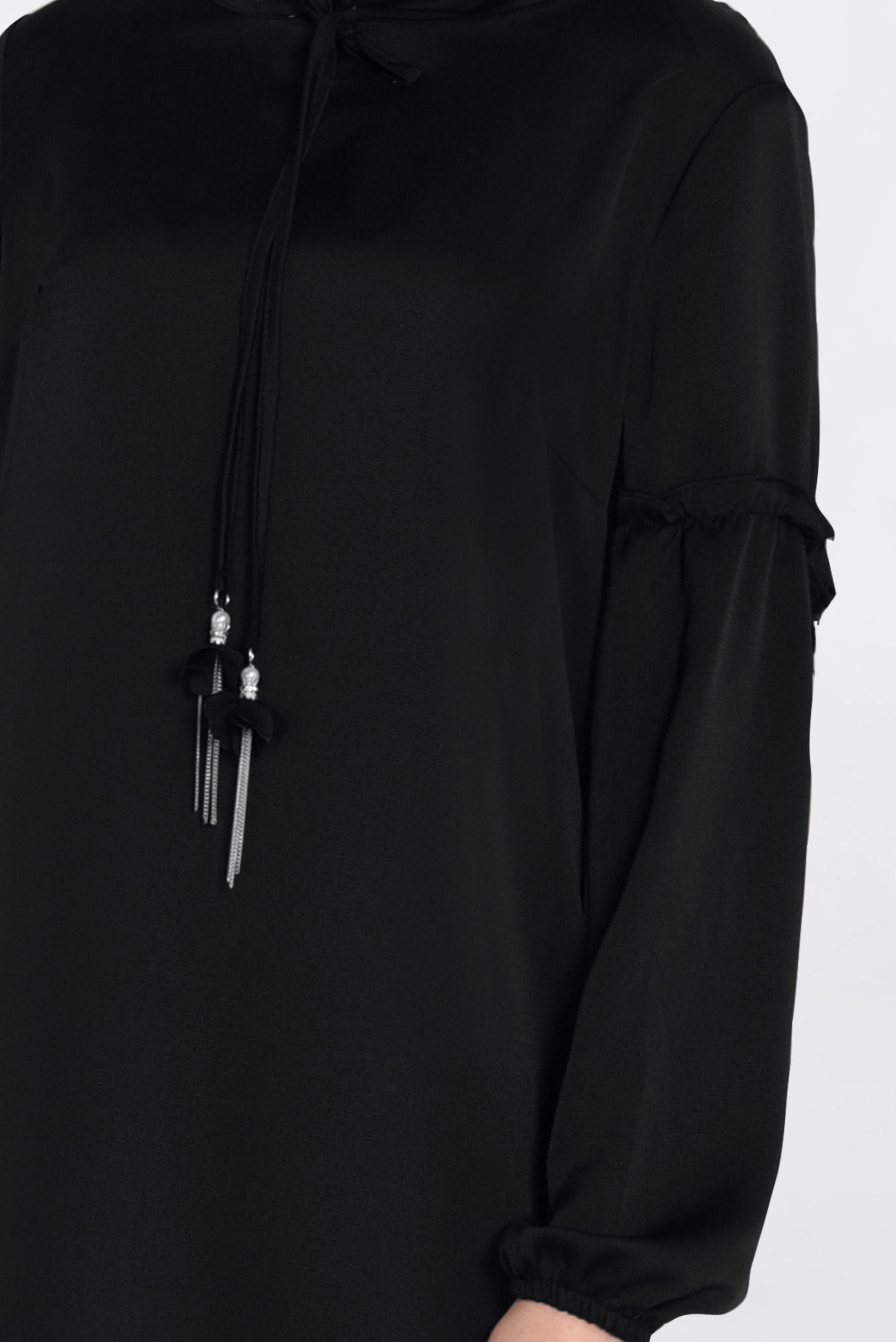 Tesettür giyim SİYAH MANŞETLERİ LASTİKLİ SATEN TUNİK 4334