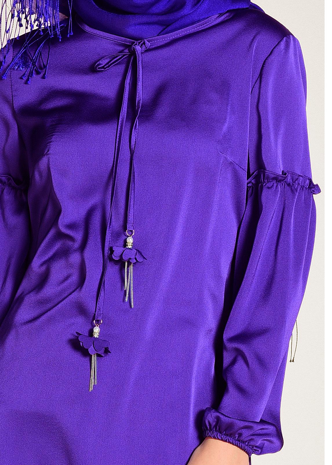 Tesettür giyim MOR MANŞETLERİ LASTİKLİ SATEN TUNİK 4334