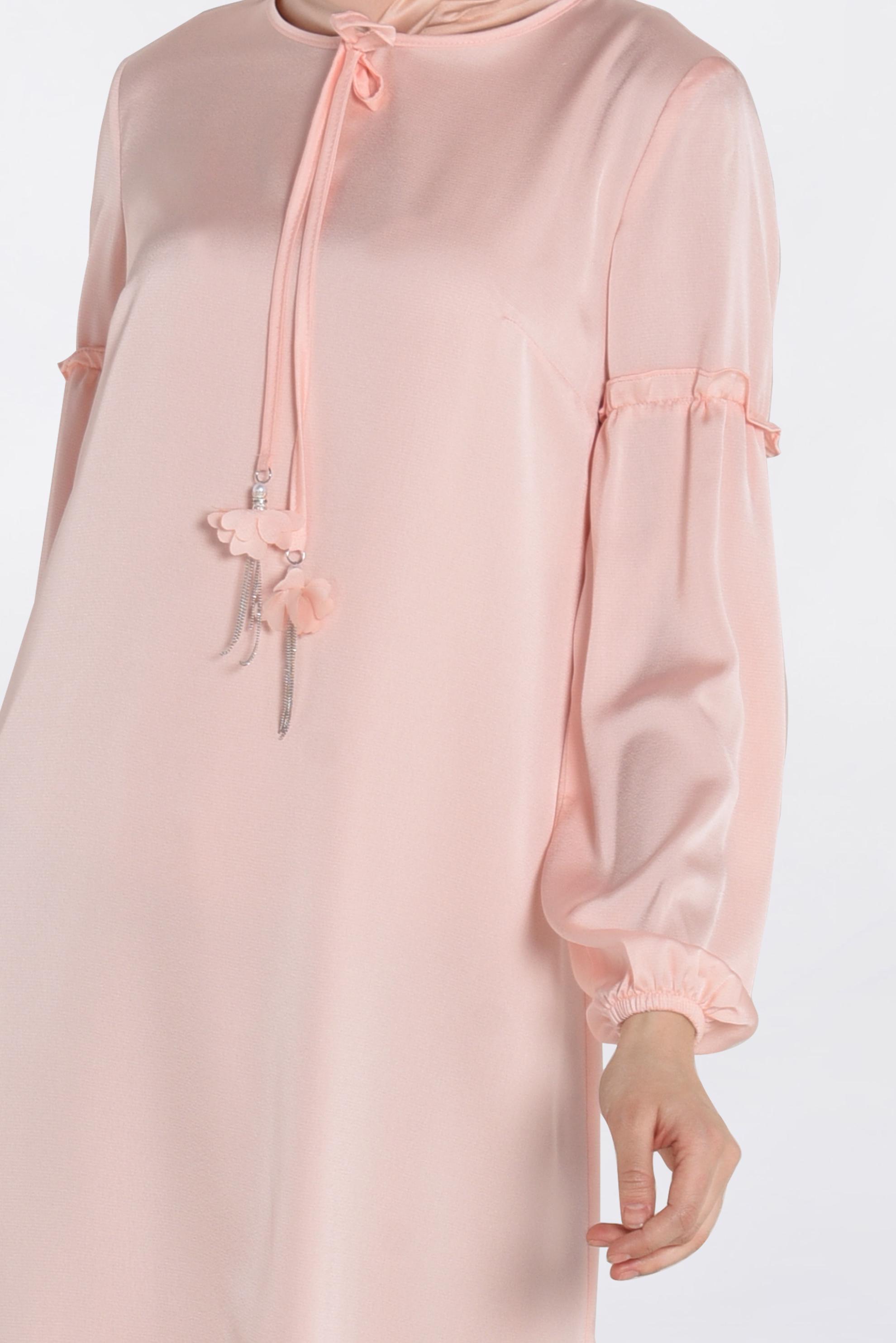 Tesettür giyim PUDRA MANŞETLERİ LASTİKLİ SATEN TUNİK 4334