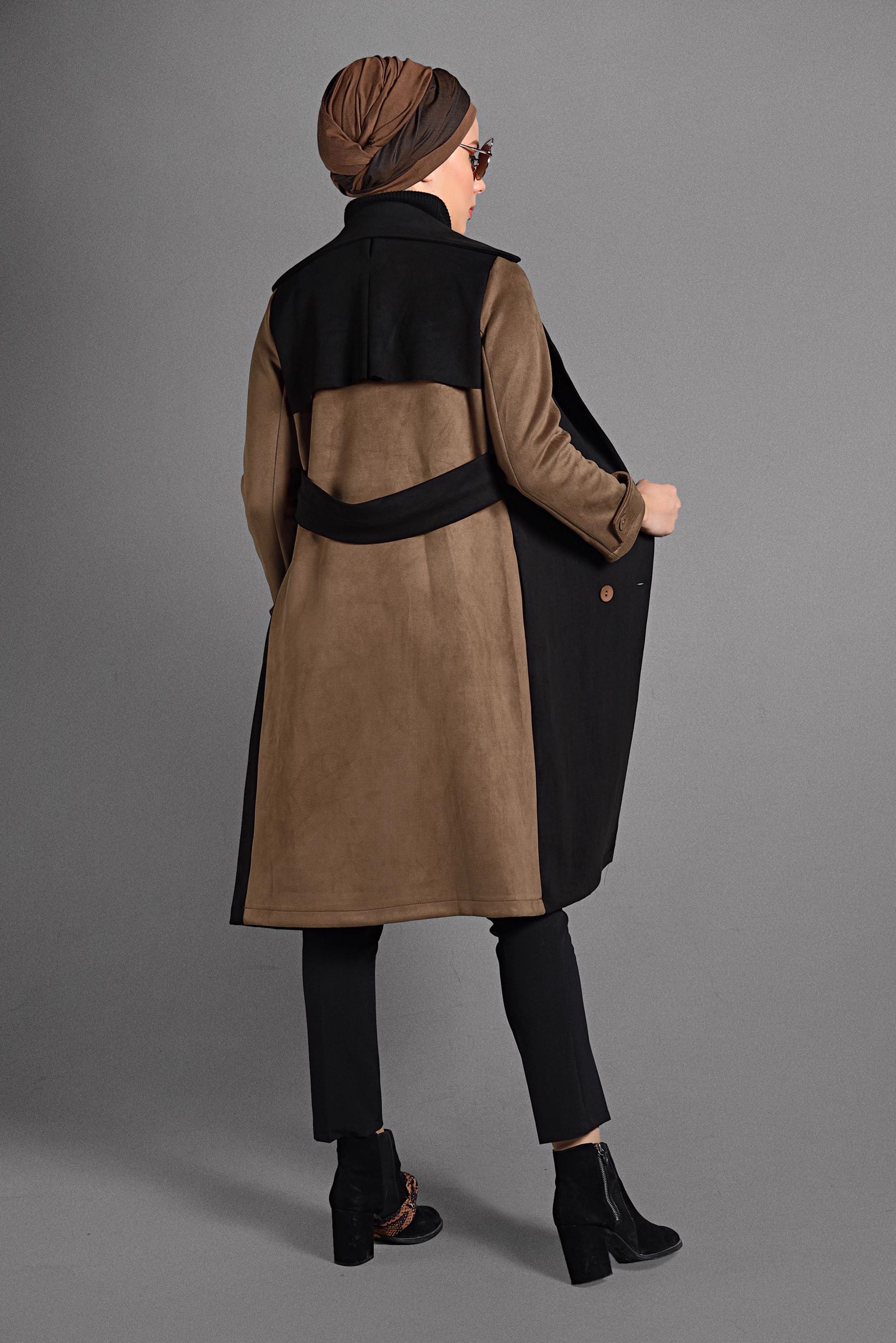 Tesettür giyim SİYAH KRUVAZE TRENÇKOT 4028 