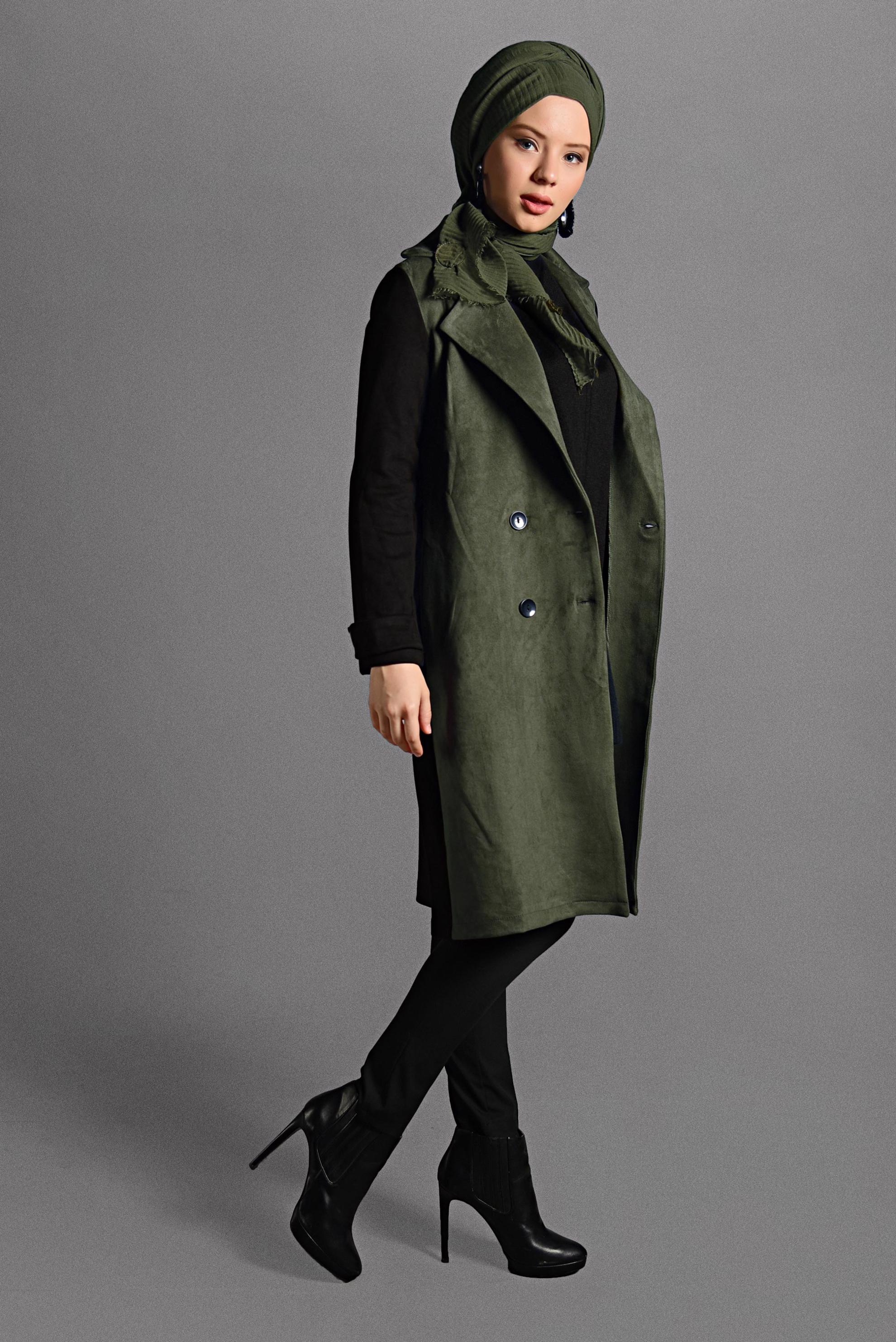 Tesettür giyim HAKİ KRUVAZE TRENÇKOT 4028 