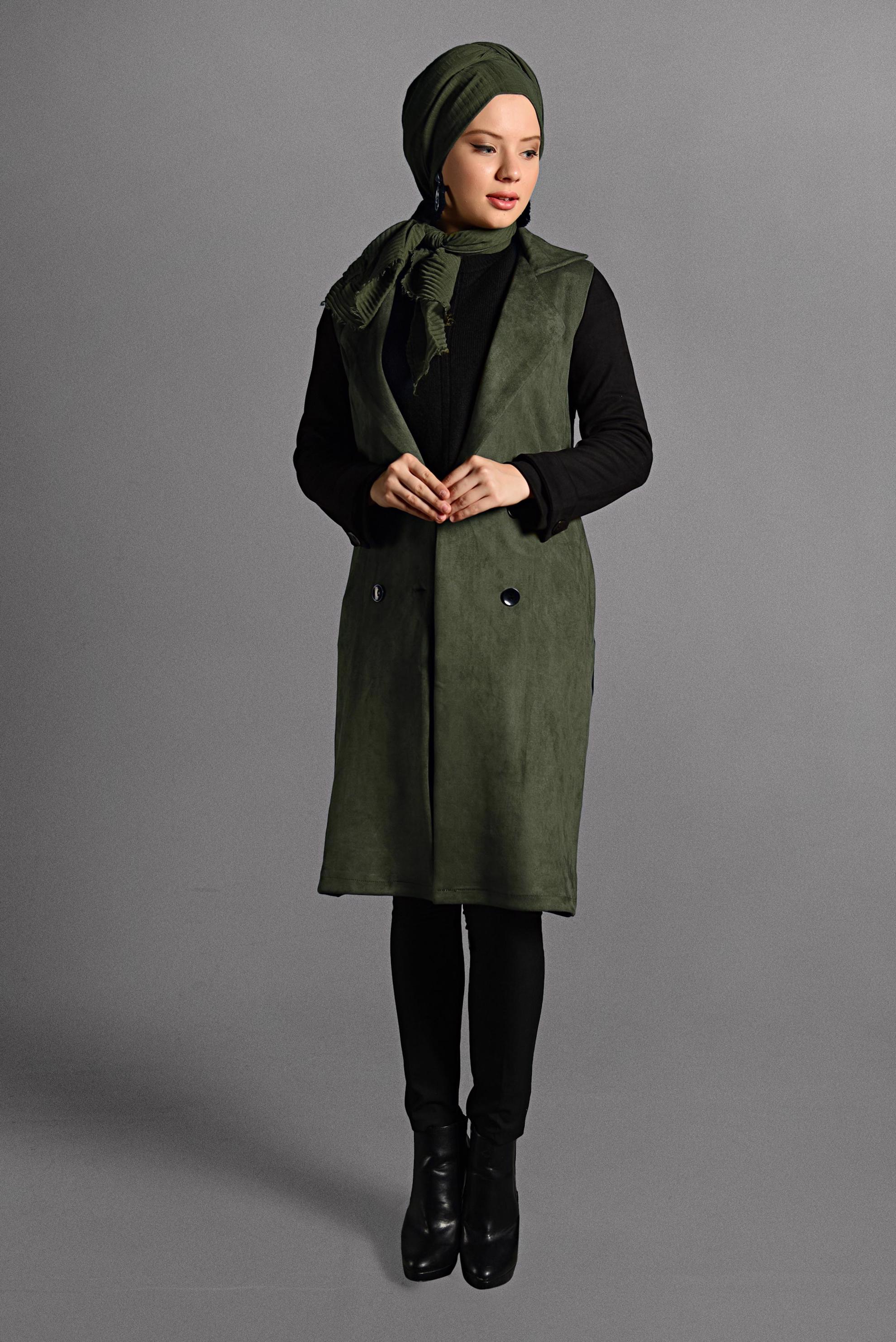 Tesettür giyim HAKİ KRUVAZE TRENÇKOT 4028 