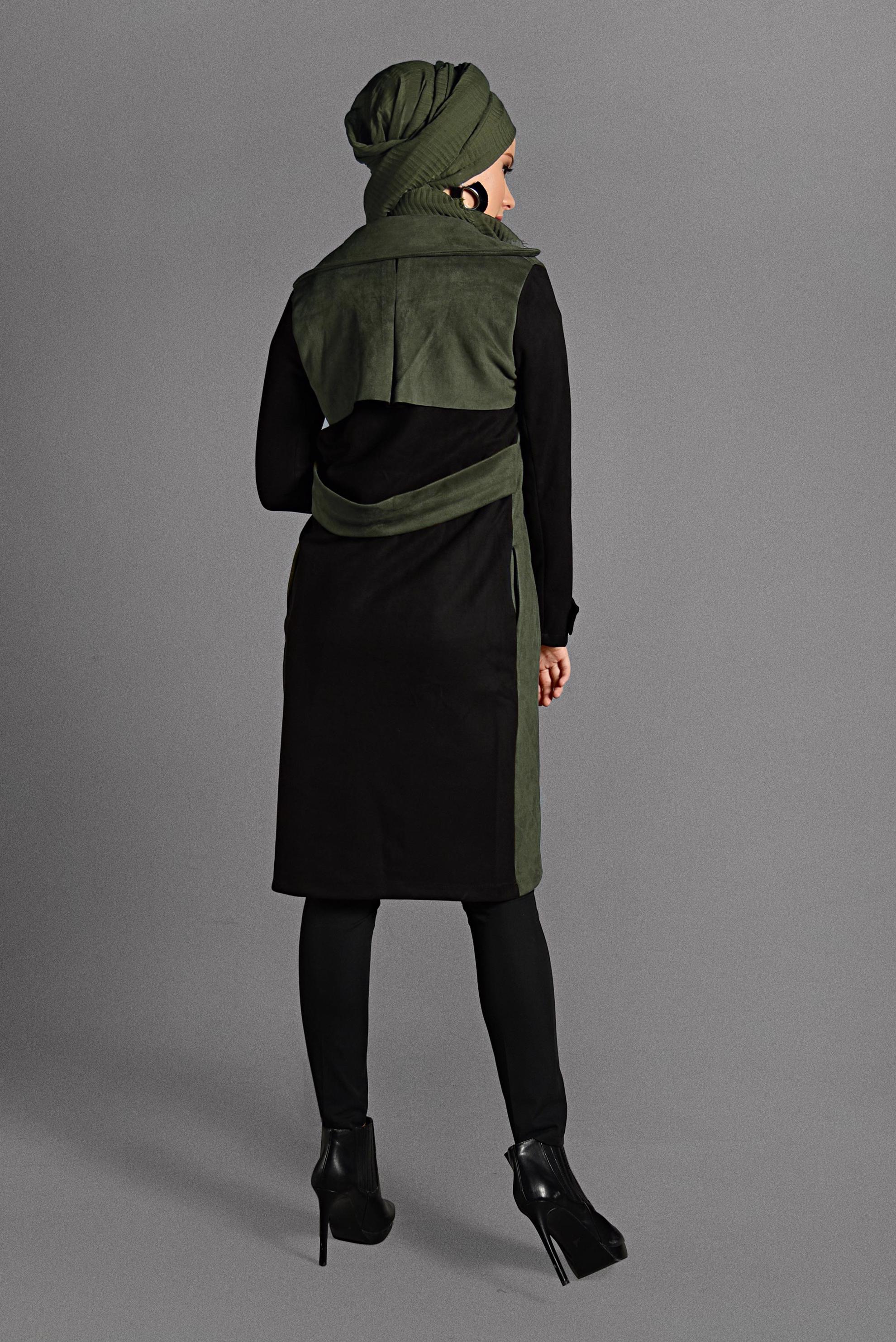 Tesettür giyim HAKİ KRUVAZE TRENÇKOT 4028 