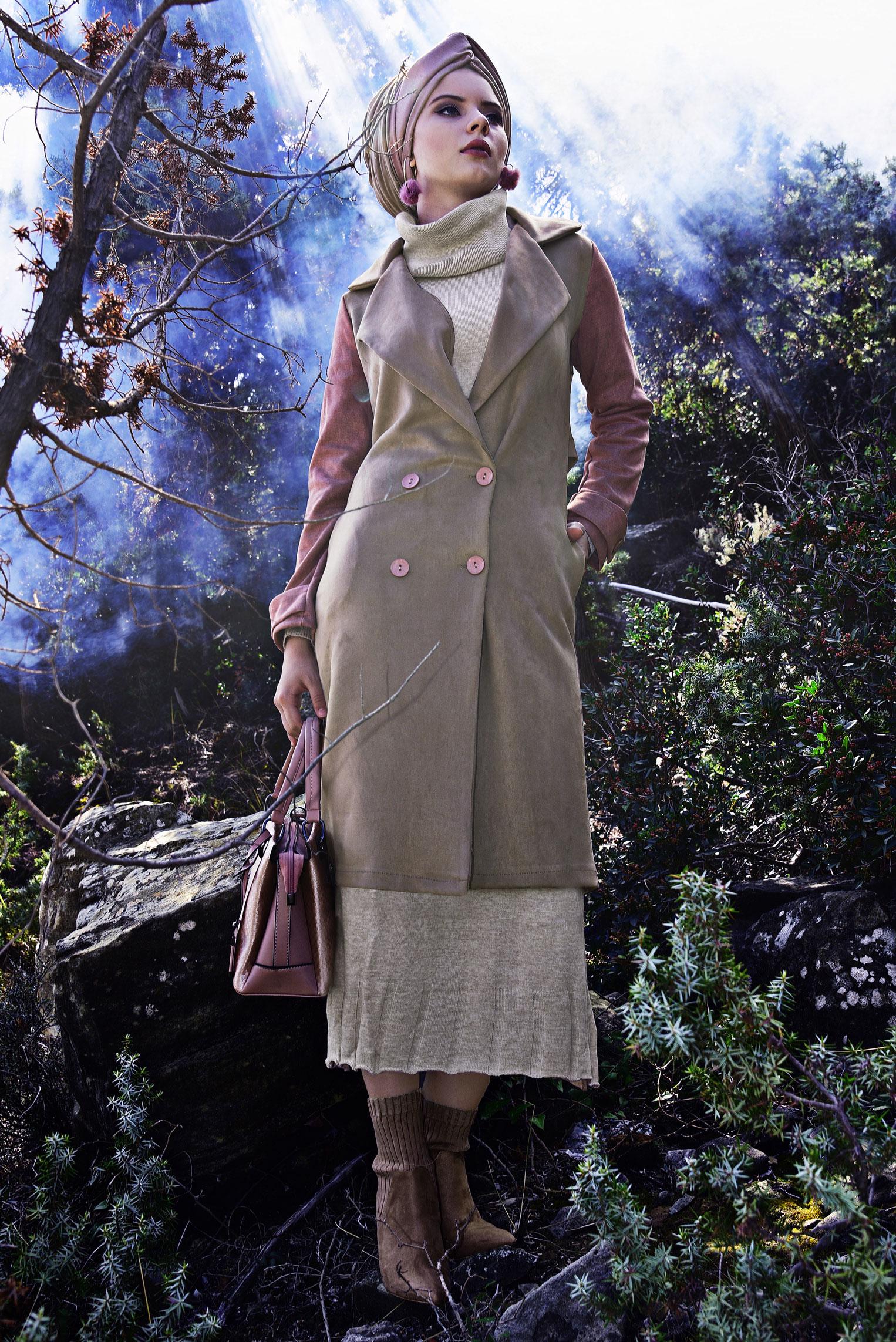 Hijab clothing BROWN DOUBLE-BREASTED TRENCH-COAT 4028 