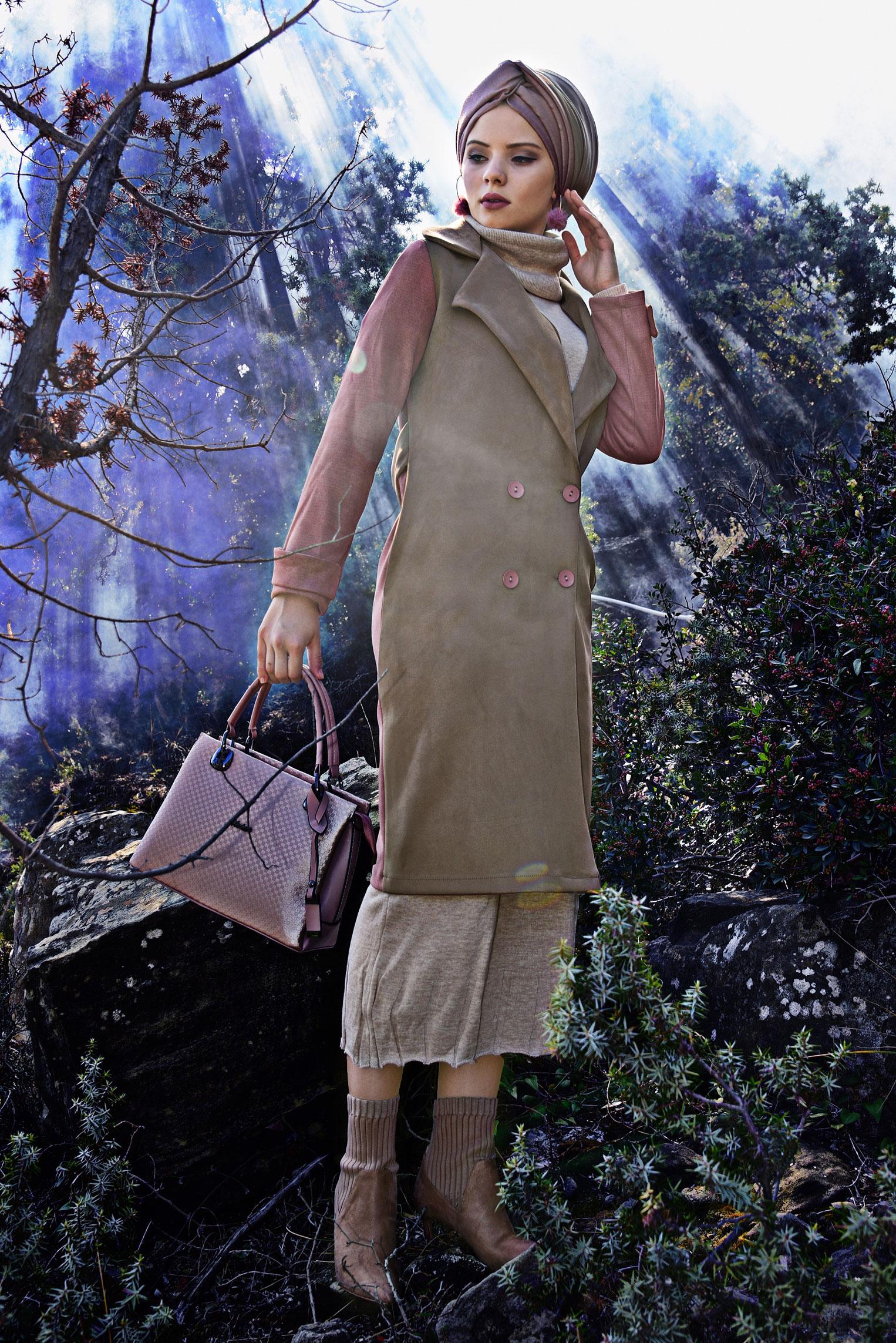 Hijab clothing BROWN DOUBLE-BREASTED TRENCH-COAT 4028 