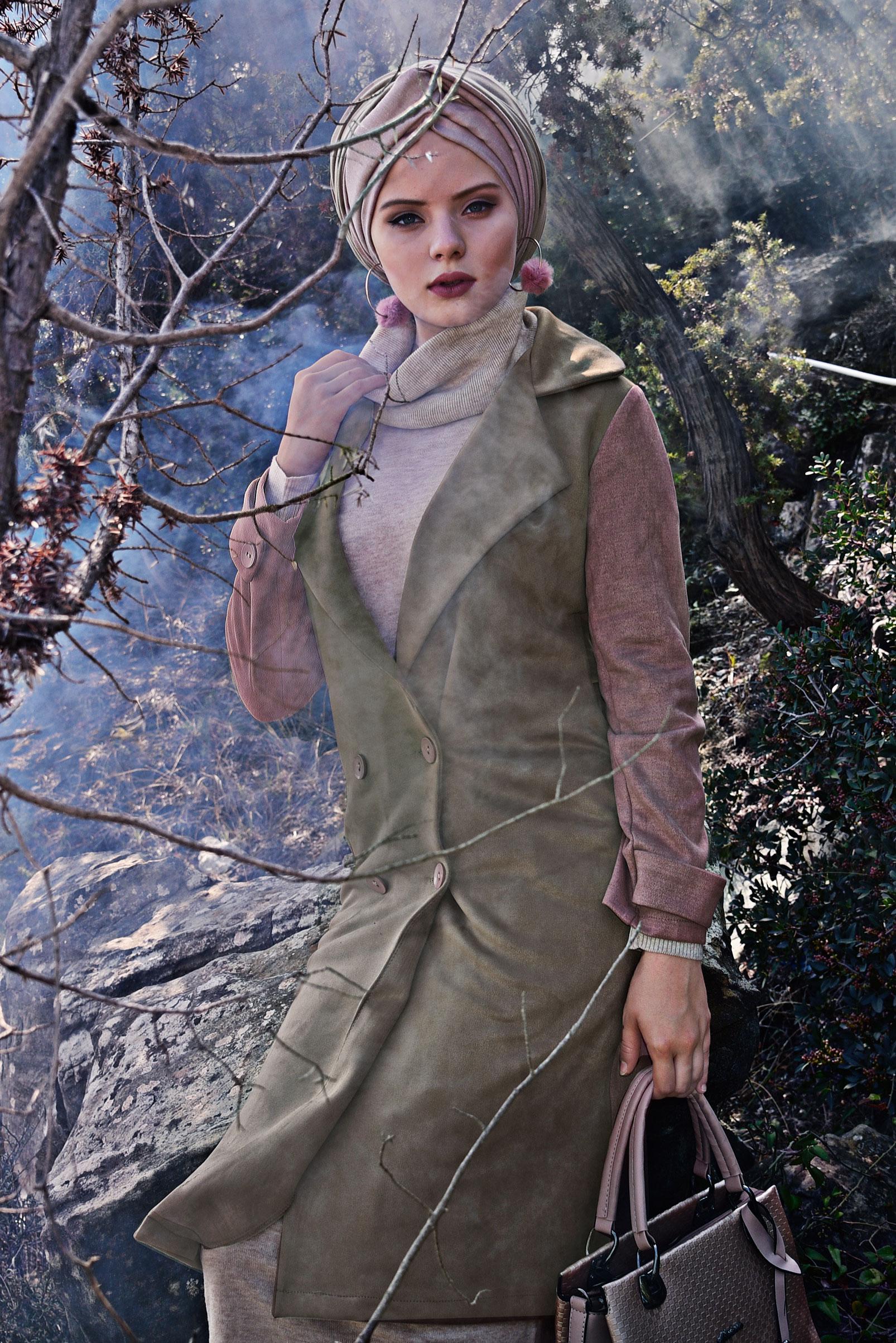 Hijab clothing BROWN DOUBLE-BREASTED TRENCH-COAT 4028 