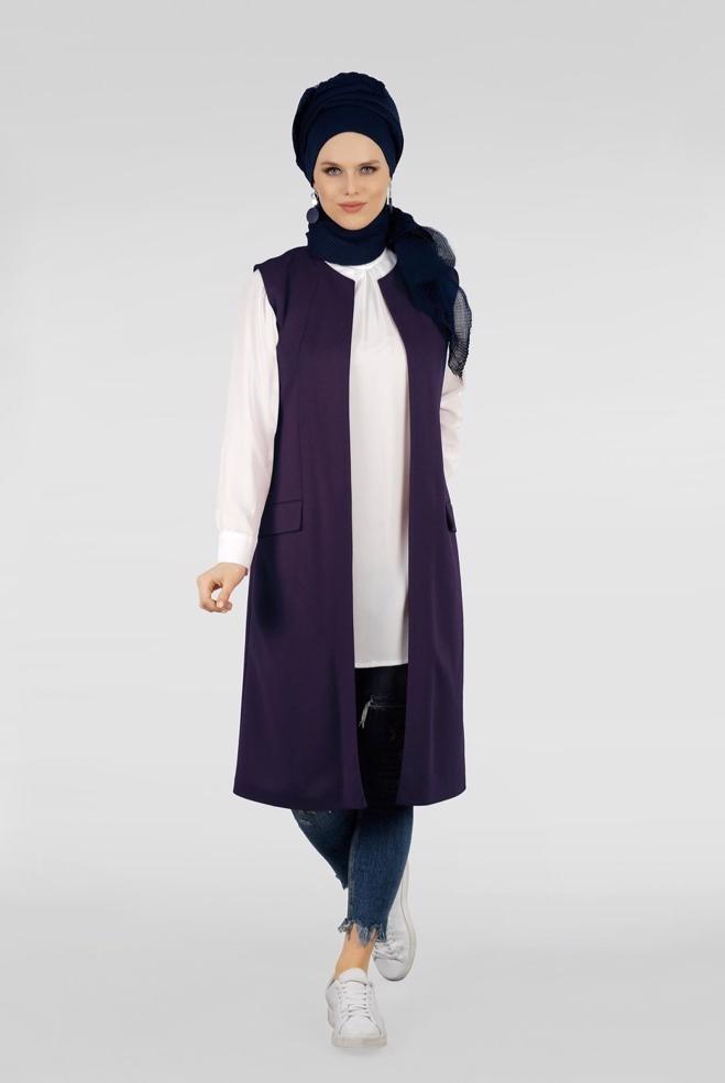 Hijab clothing PURPLE VEST WITH POCKET 4059 - ALVİNA