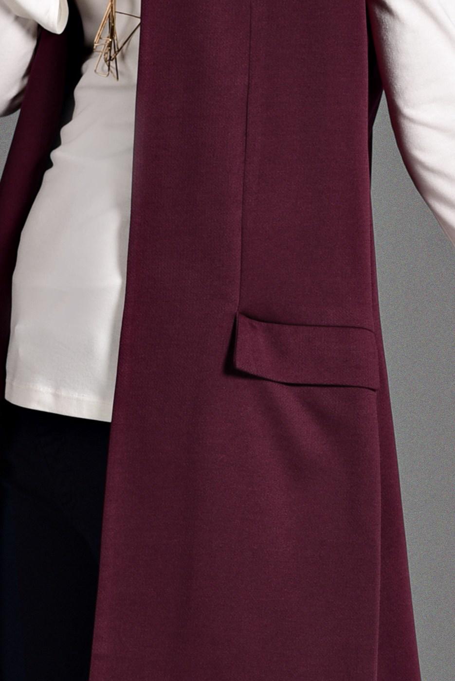 Tesettür giyim BORDO CEP DETAYLI YELEK 4059