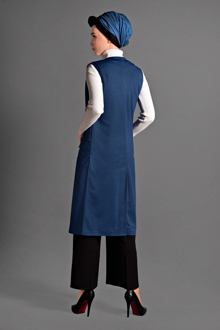 Tesettür giyim LACİVERT CEP DETAYLI YELEK 4059
