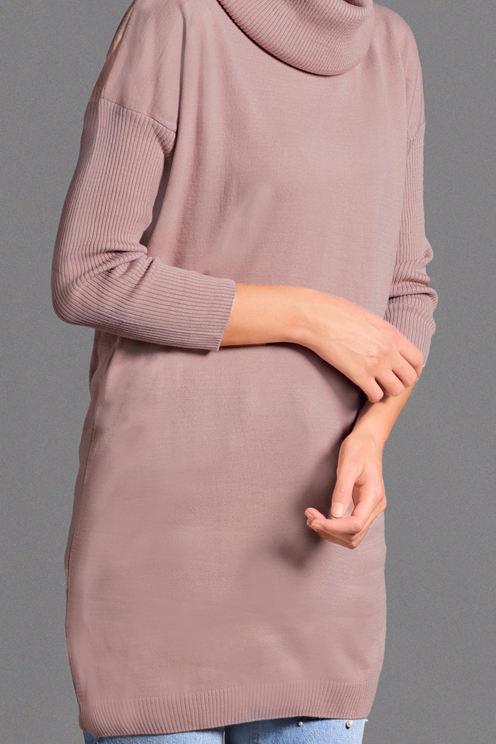 Tesettür giyim PEMBE BALIKÇI YAKA TRİKO TUNİK 4077