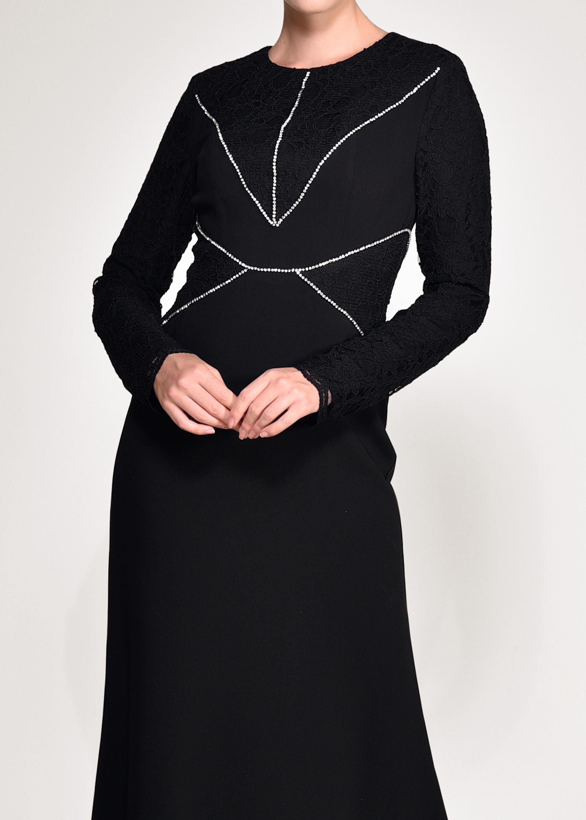 Tesettür giyim SİYAH TAŞ DETAYLI GÜPÜRLÜ ABİYE ELBİSE 5423