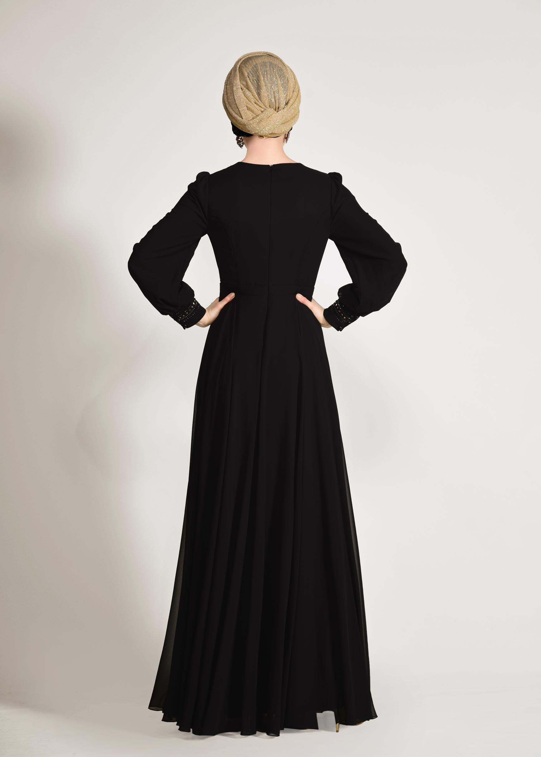 Tesettür giyim SİYAH ŞİFON ABİYE ELBİSE 5426