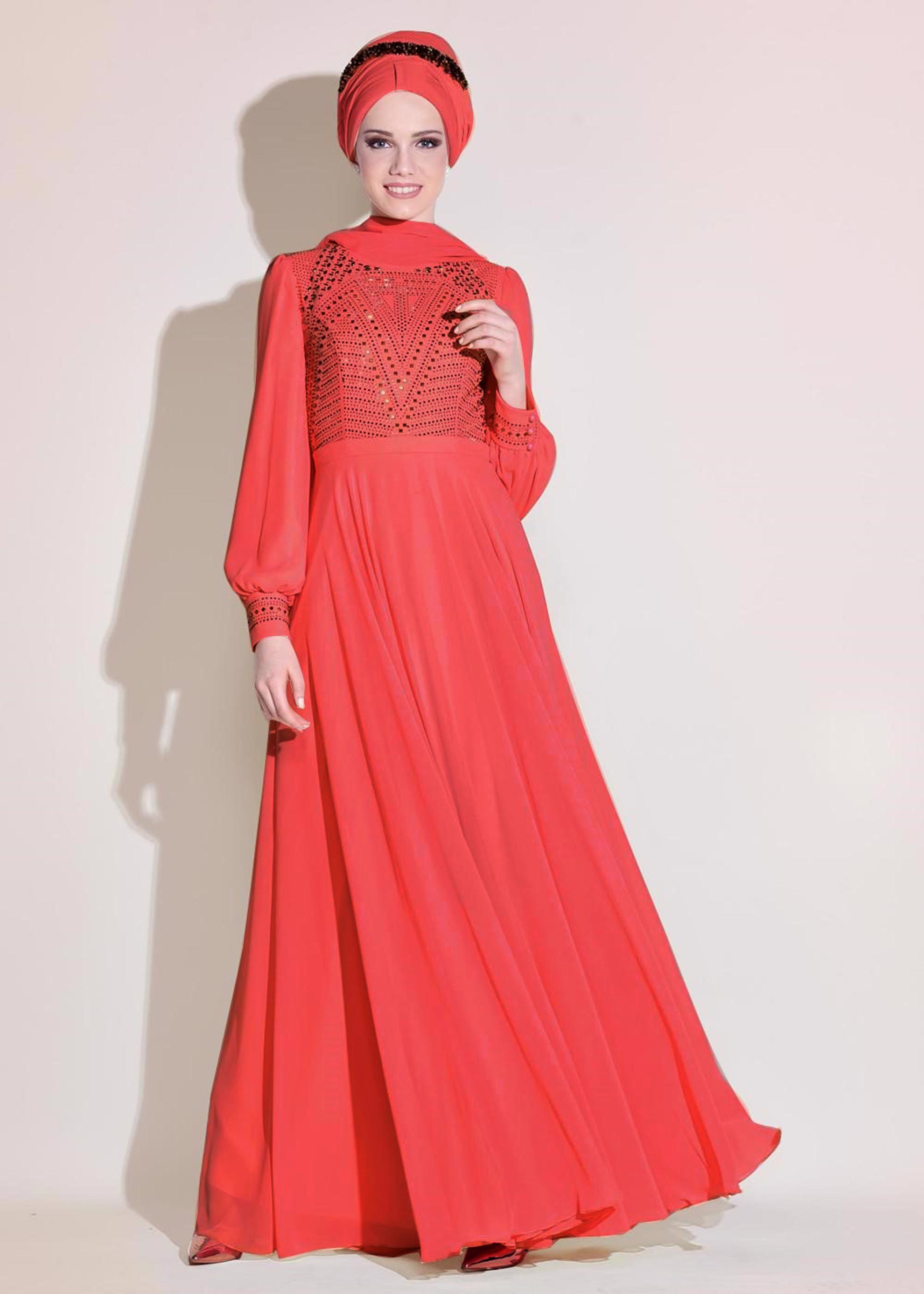 Vêtements hijab CORAIL ROBE DE SOIRÉE EN MOUSSELINE 5426