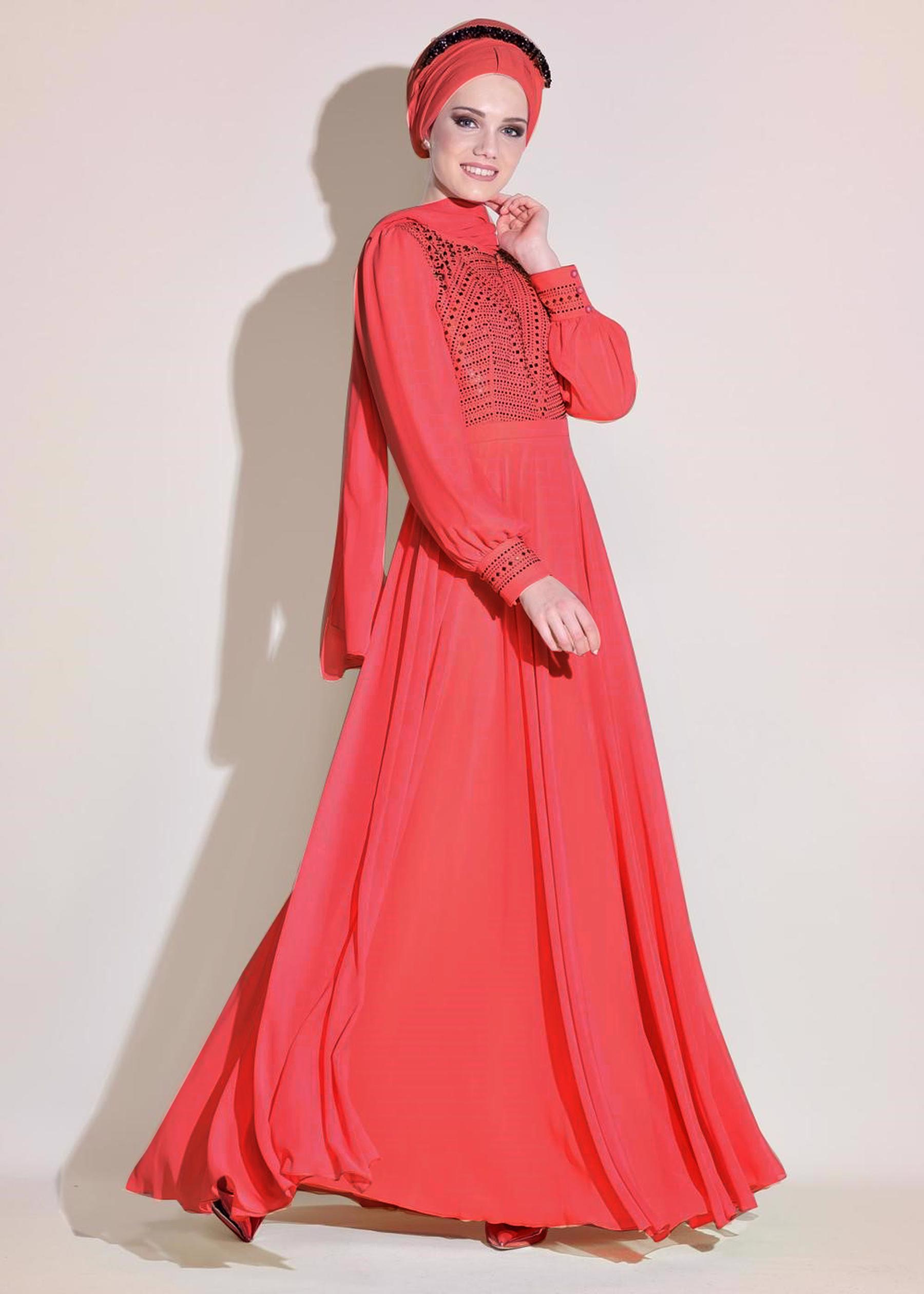 Vêtements hijab CORAIL ROBE DE SOIRÉE EN MOUSSELINE 5426