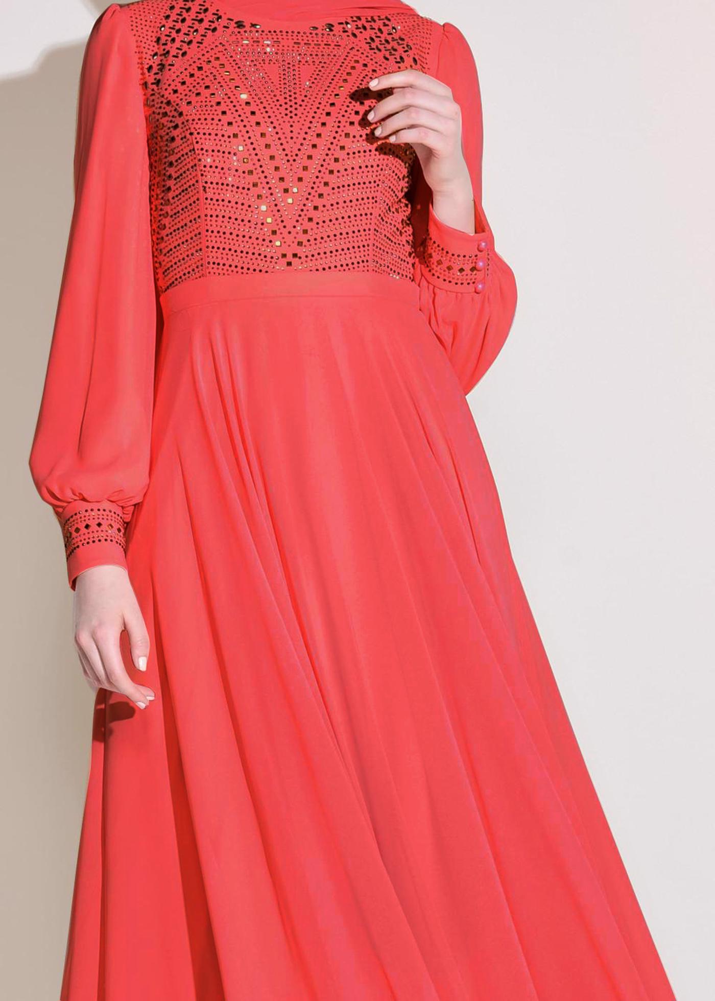 Vêtements hijab CORAIL ROBE DE SOIRÉE EN MOUSSELINE 5426