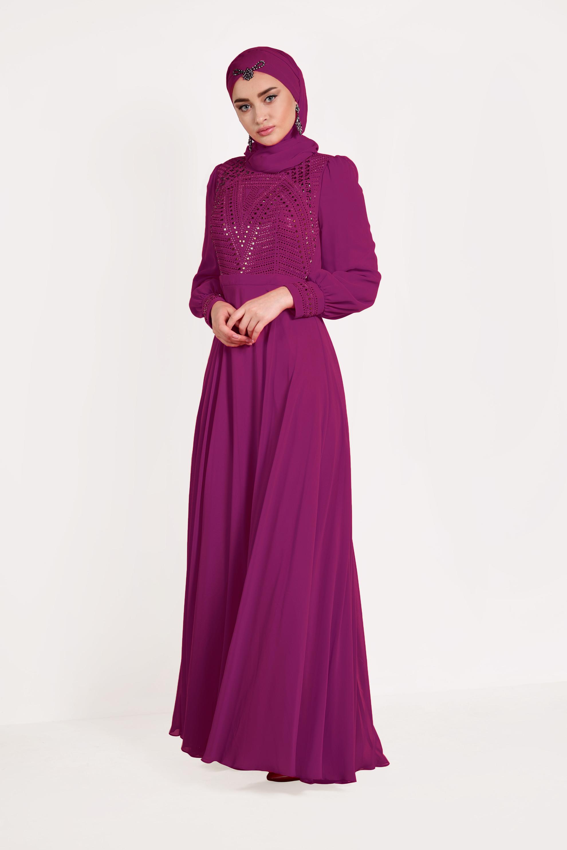 Vêtements hijab POURPRE ROBE DE SOIRÉE EN MOUSSELINE 5426