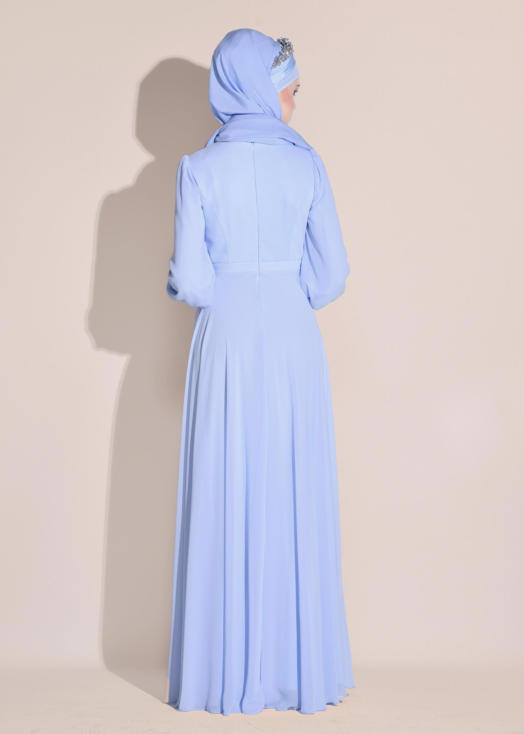 Tesettür giyim MAVİ ŞİFON ABİYE ELBİSE 5426
